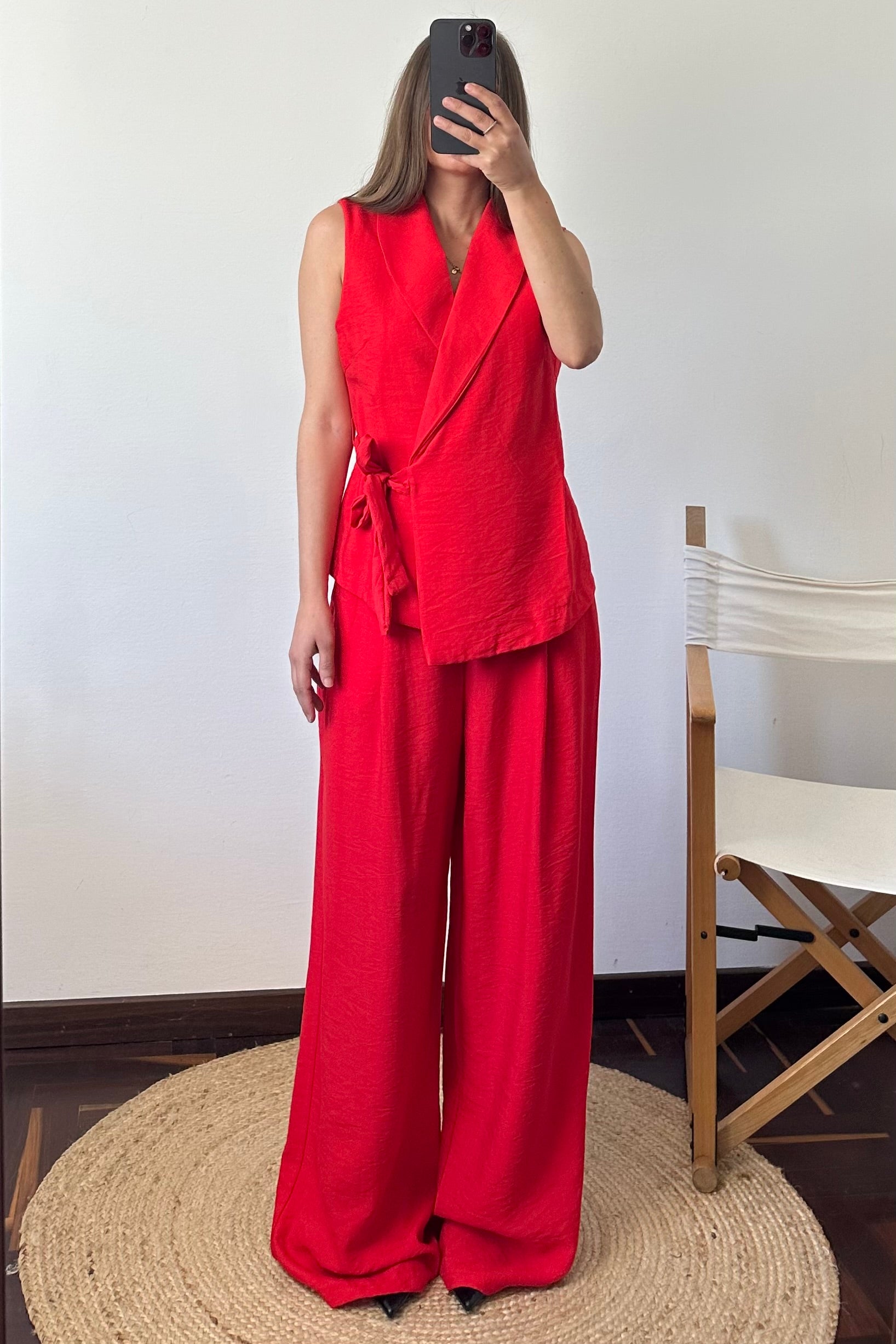 COORDINATO SMANICATO a incrocio rosso