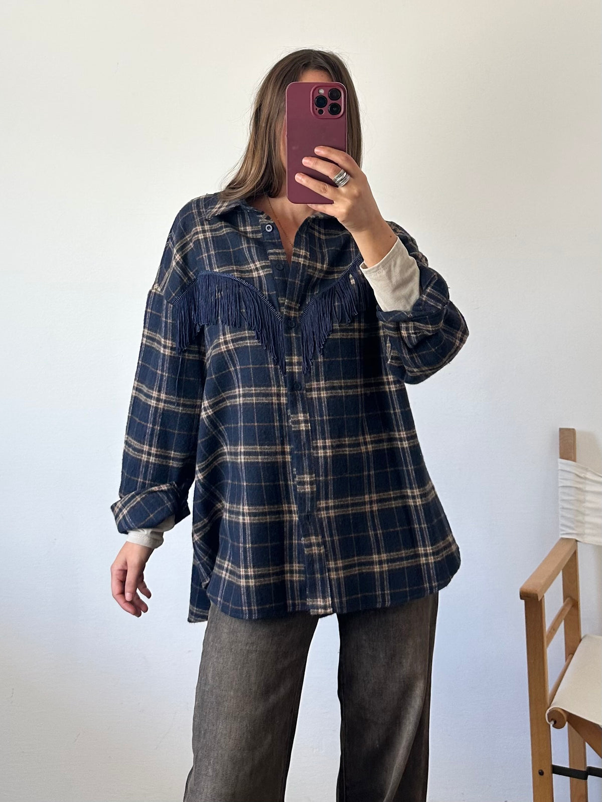 CAMICIA FRANGE TARTAN BLU