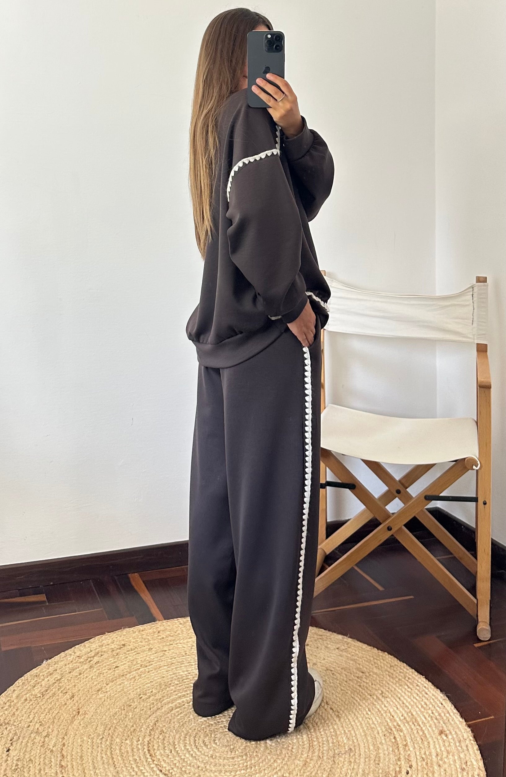 PANTALONE RICAMO PUNTO MILANO CIOCCOLATO