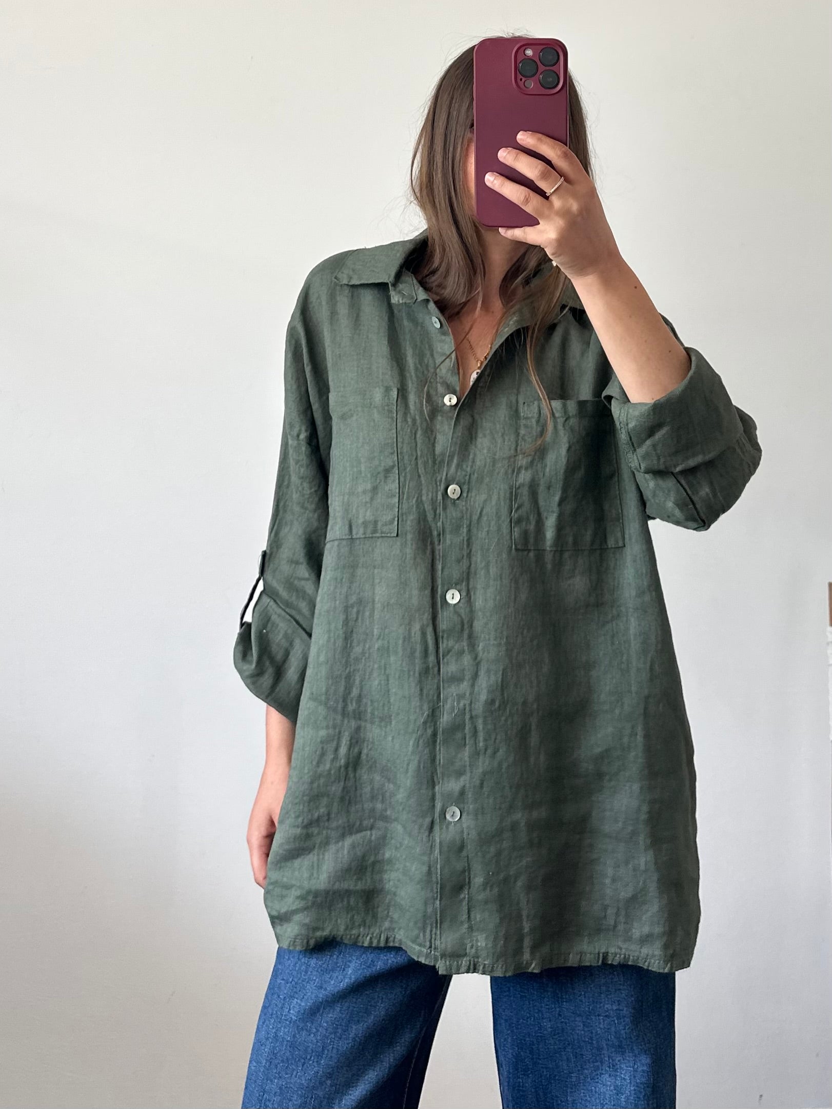 CAMICIA 100% puro LINO verde
