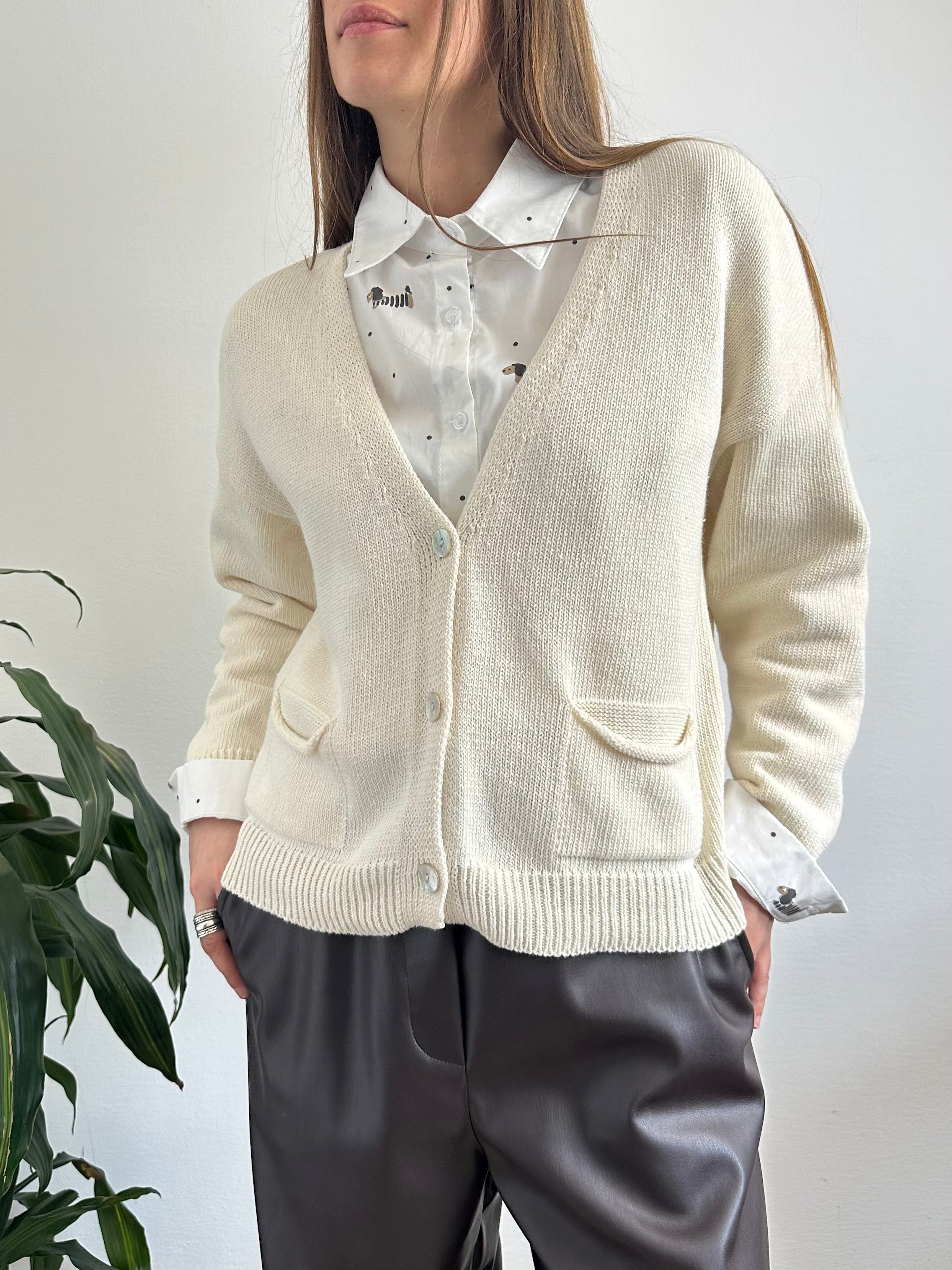 CARDIGAN con tasche in misto cotone PANNA