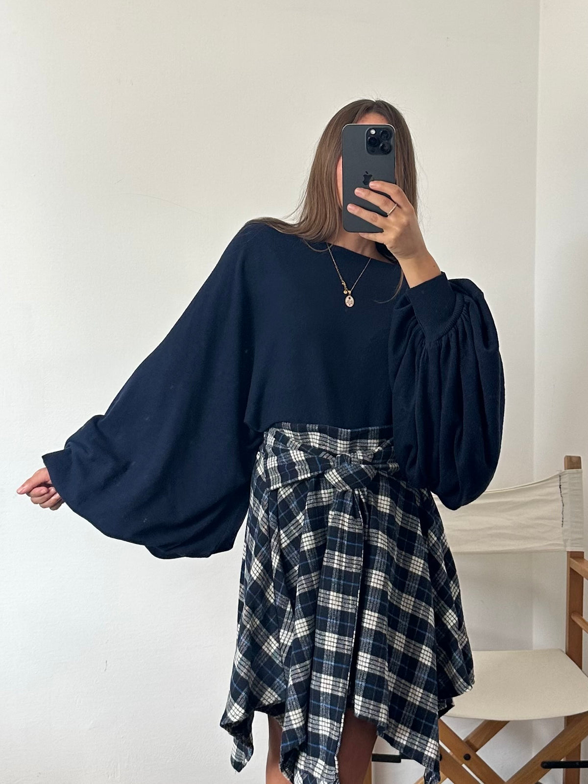 GONNA CAMICIA in cotone TARTAN BLU
