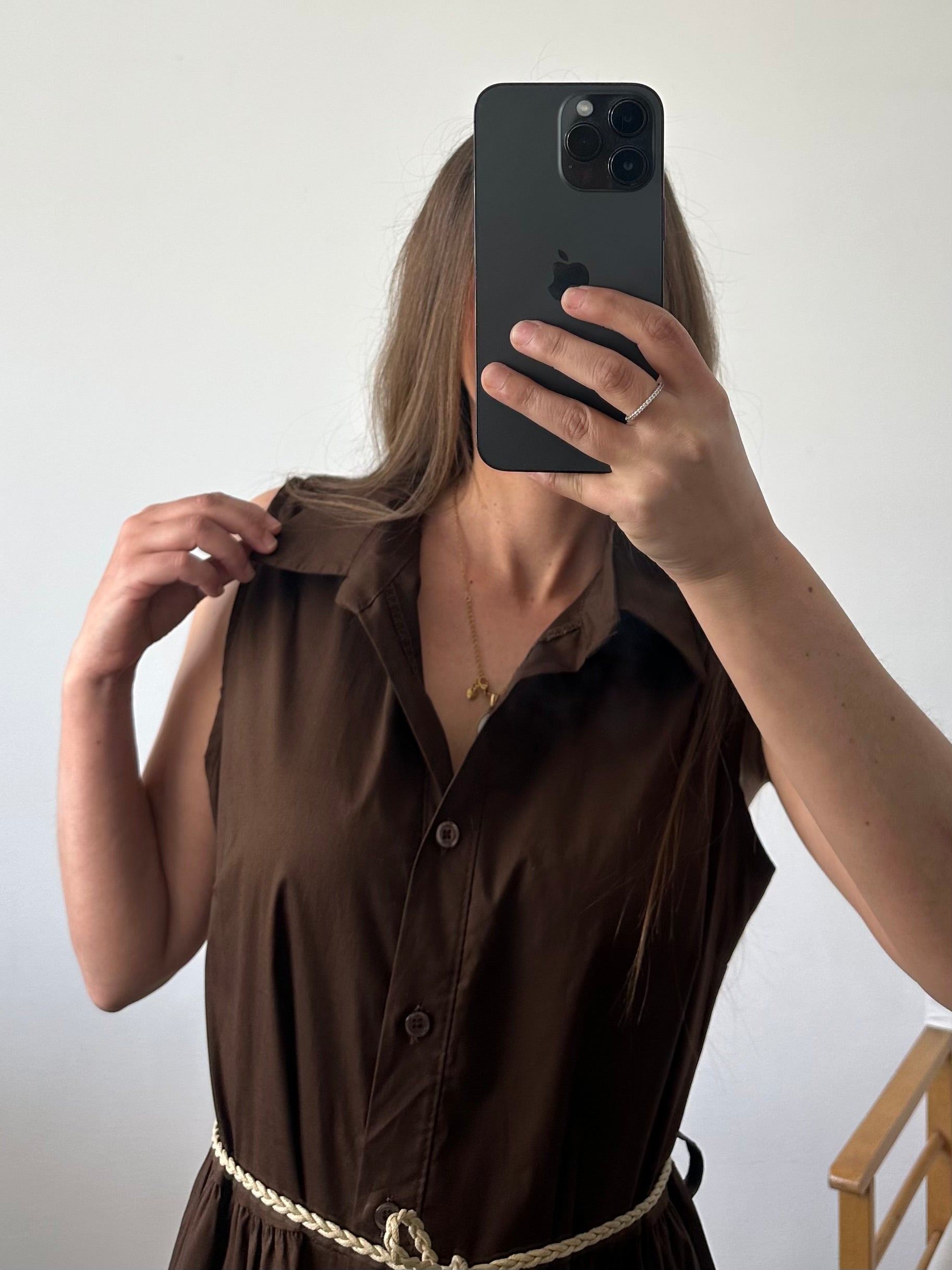 ABITO SMANICATO in cotone cioccolato