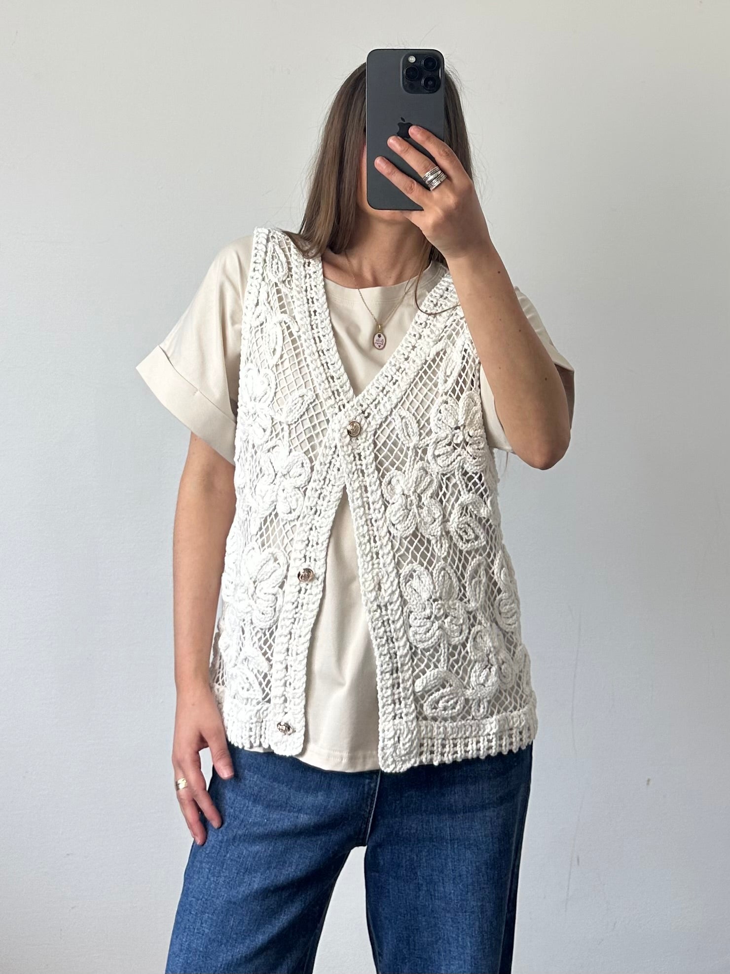 Gilet crochet 100% cotone bianco