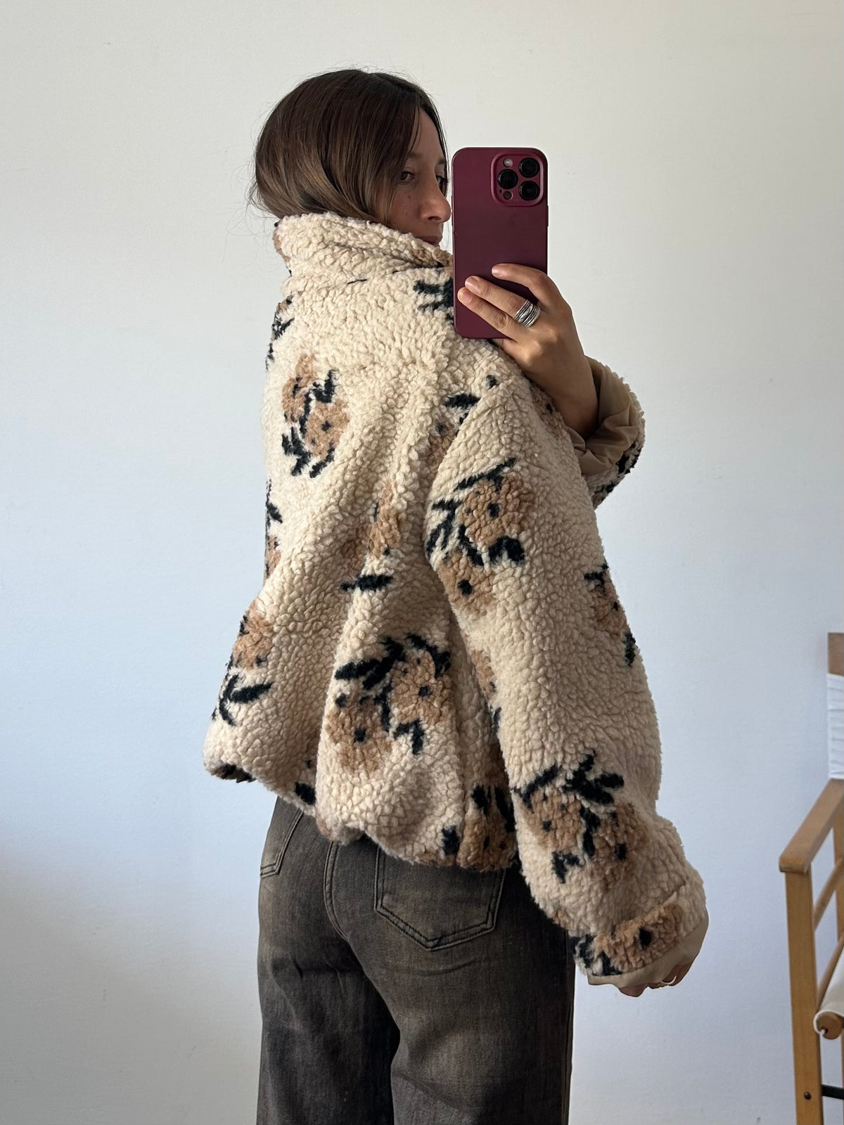 GIACCA PILE FIORE BEIGE