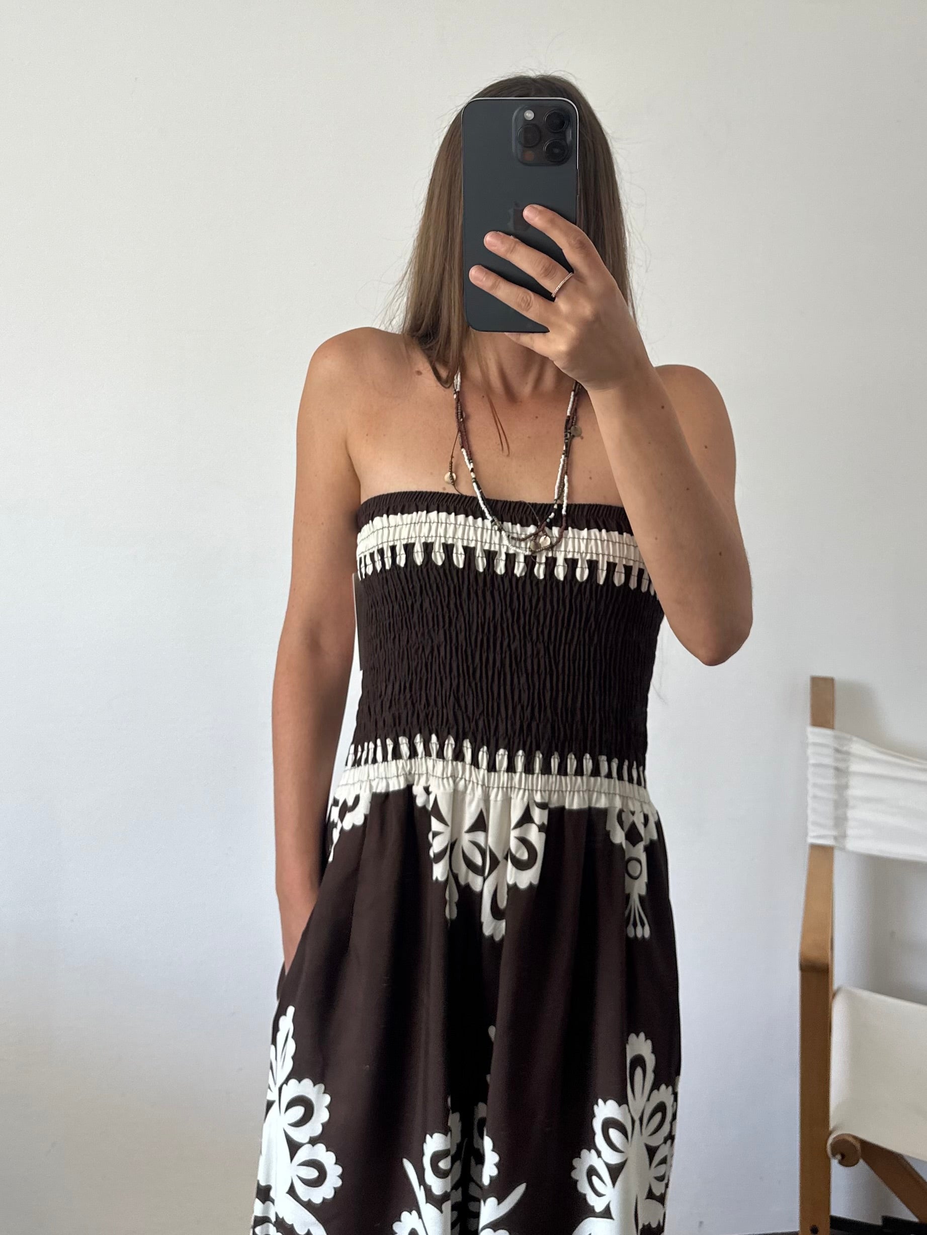 JUMPSUIT 100% VISCOSA STAMPA ETNICA MARRONE