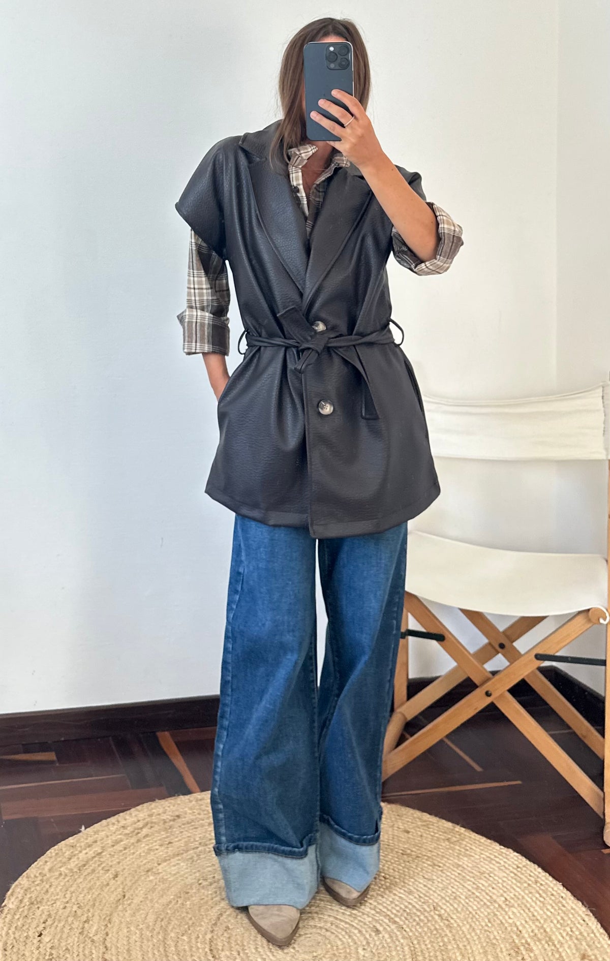 GILET ECOPELLE MARTELLATA MOGANO