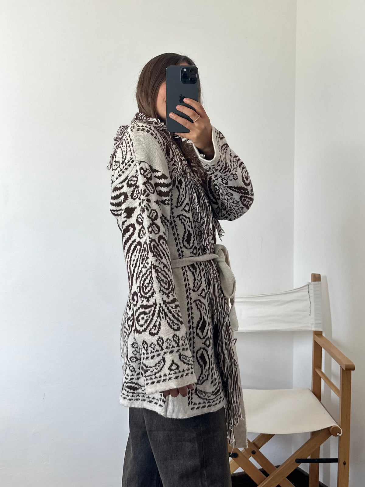 CARDIGAN fantasia PAISLEY BIANCO-MARRONE