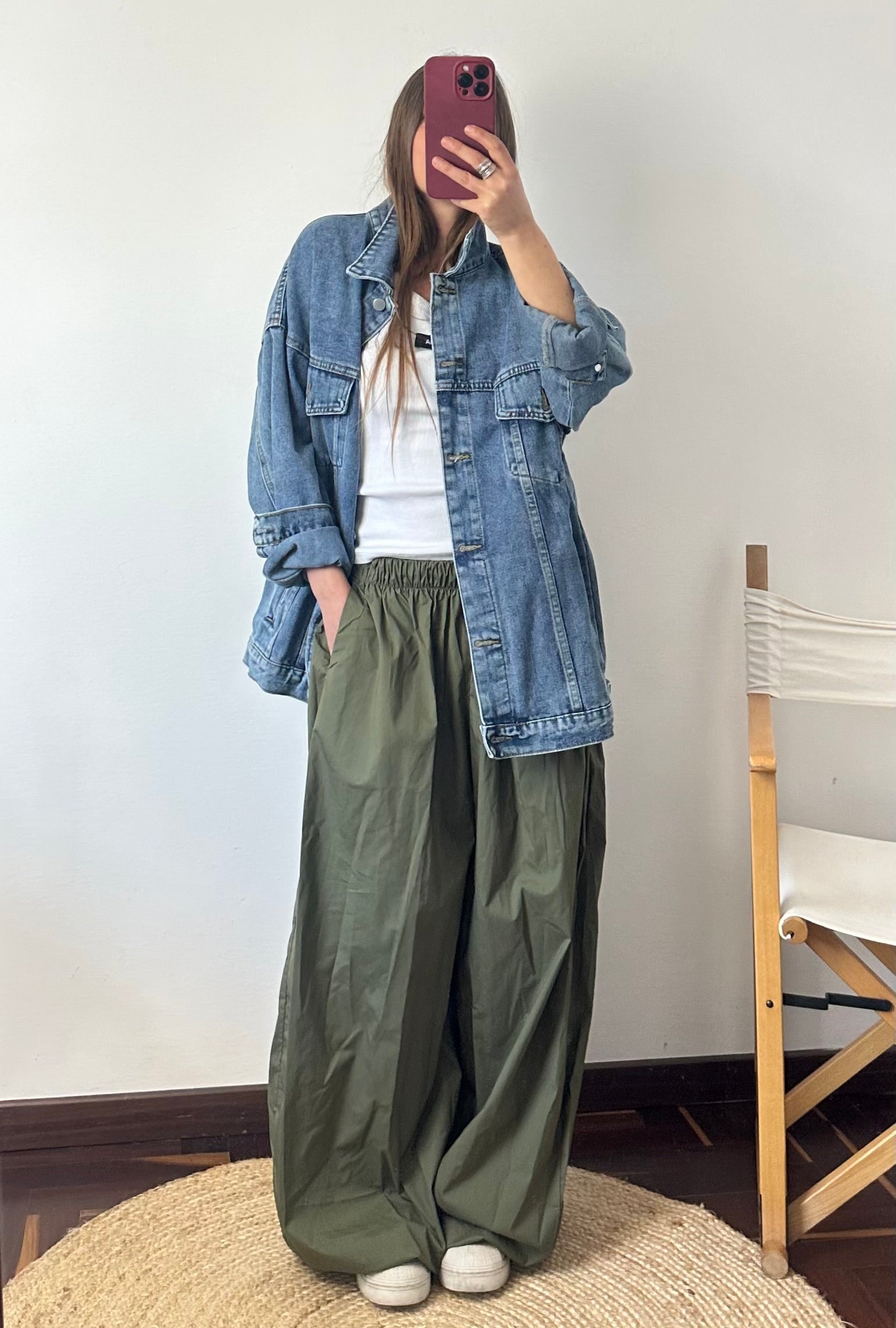 PANTALONE parachute 100% cotone VERDE