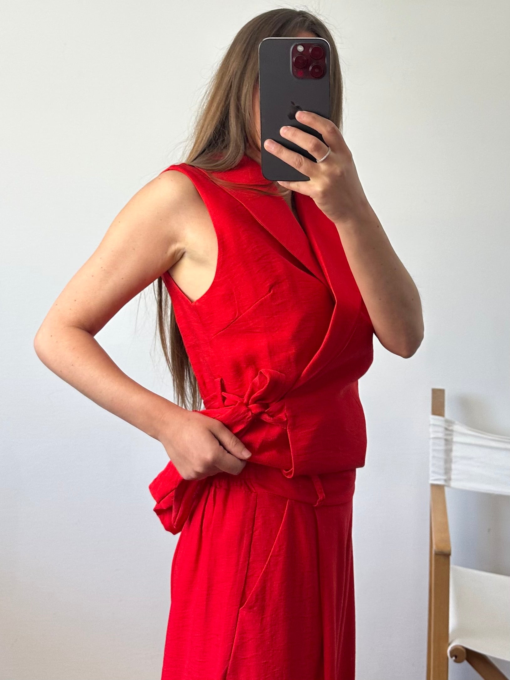 COORDINATO SMANICATO a incrocio rosso