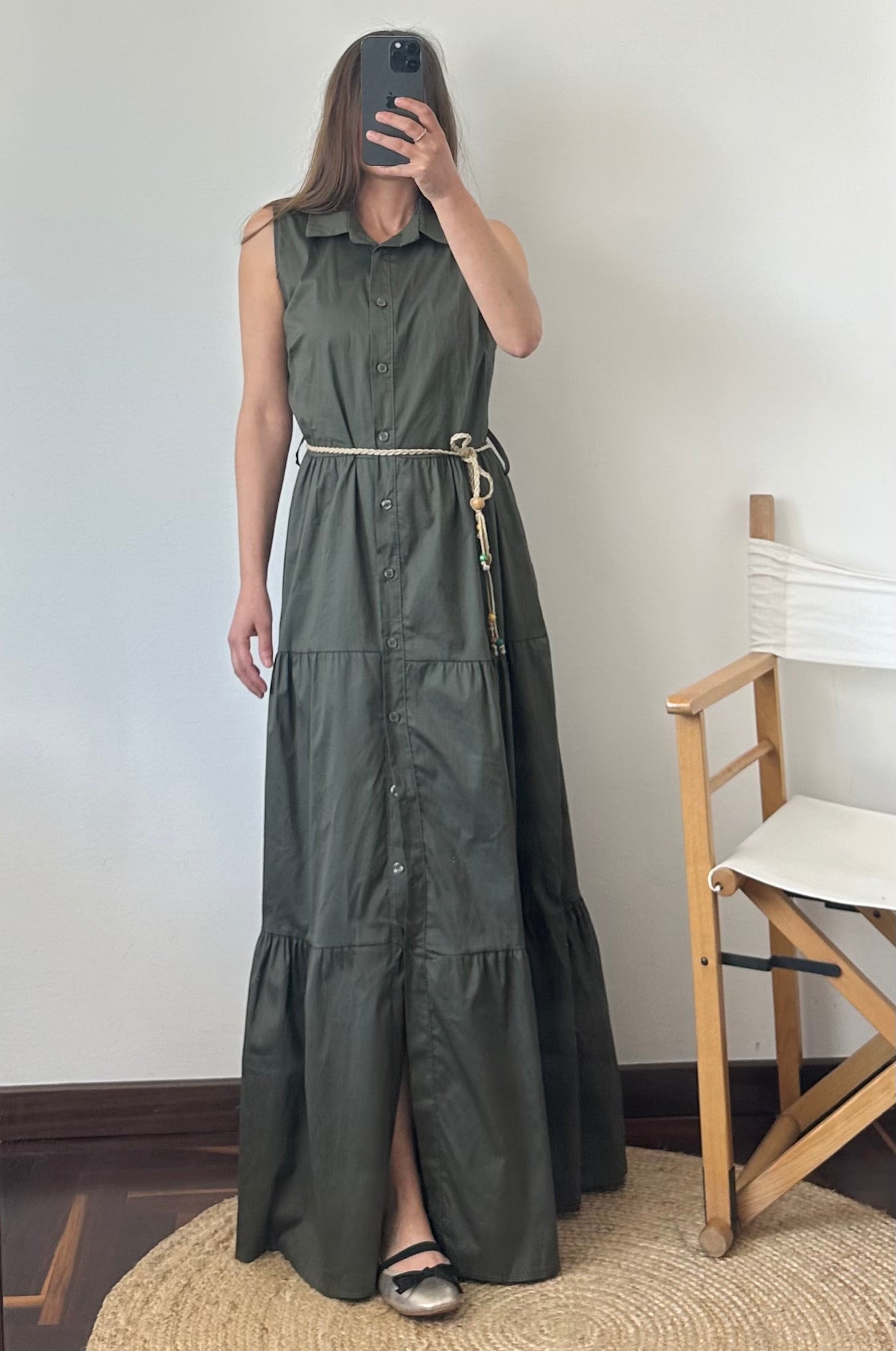 ABITO SMANICATO in cotone verde