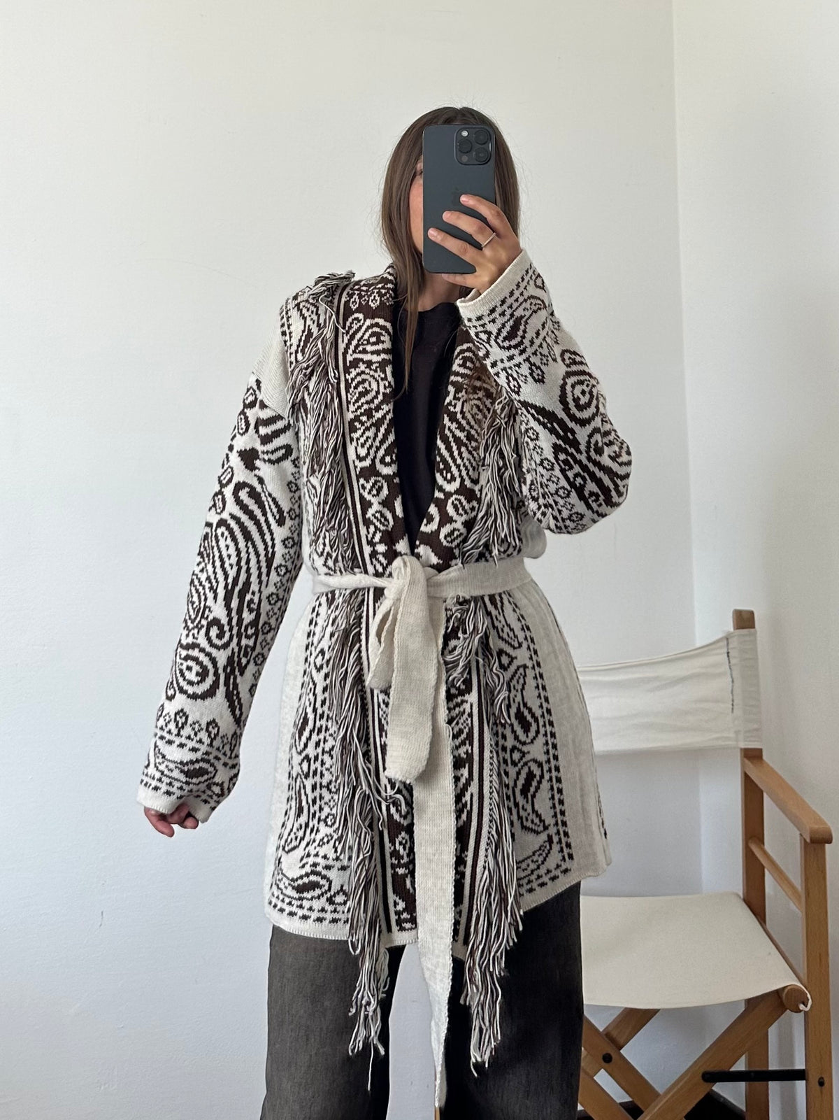 CARDIGAN fantasia PAISLEY BIANCO-MARRONE