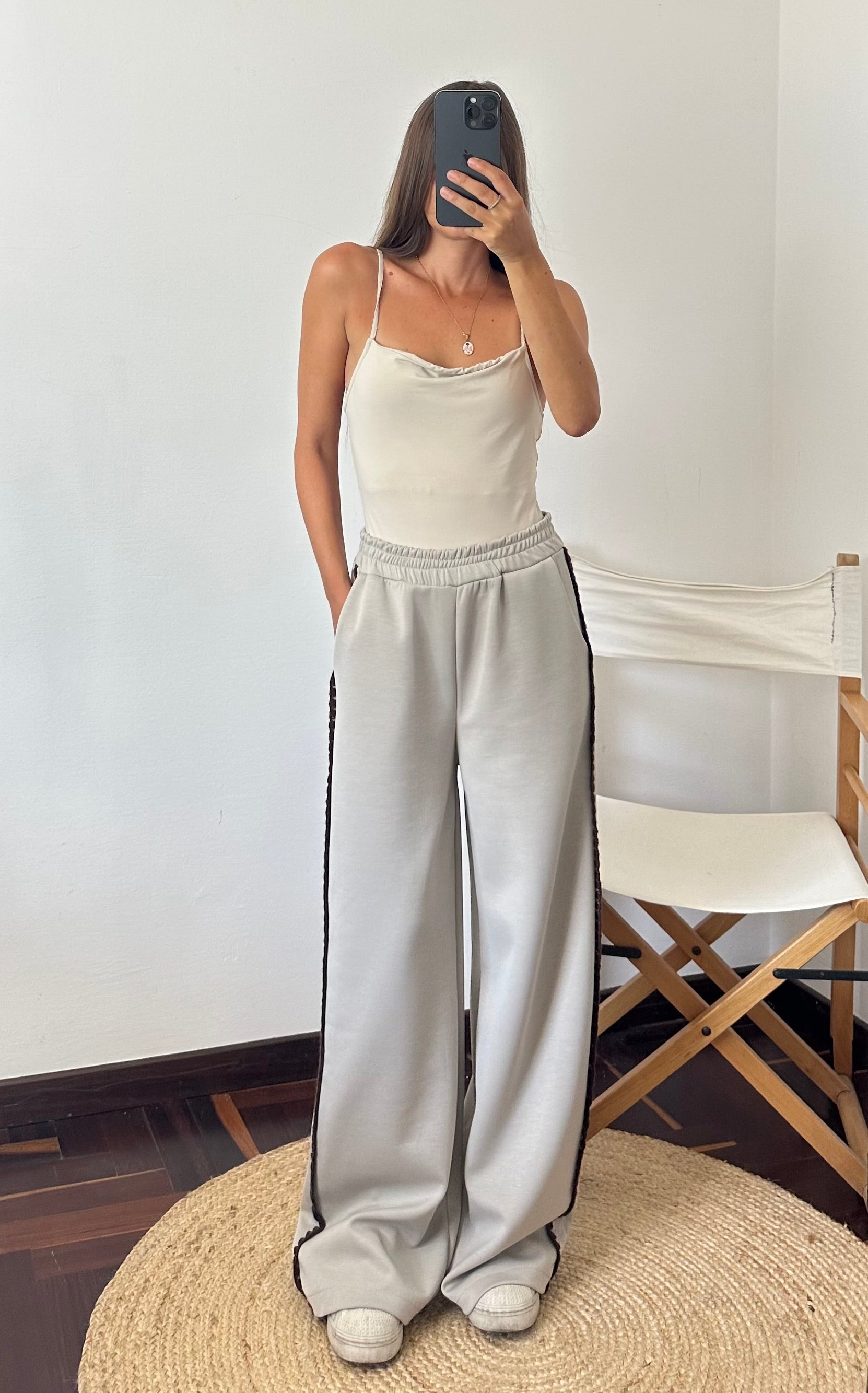 PANTALONE RICAMO PUNTO MILANO FANGO