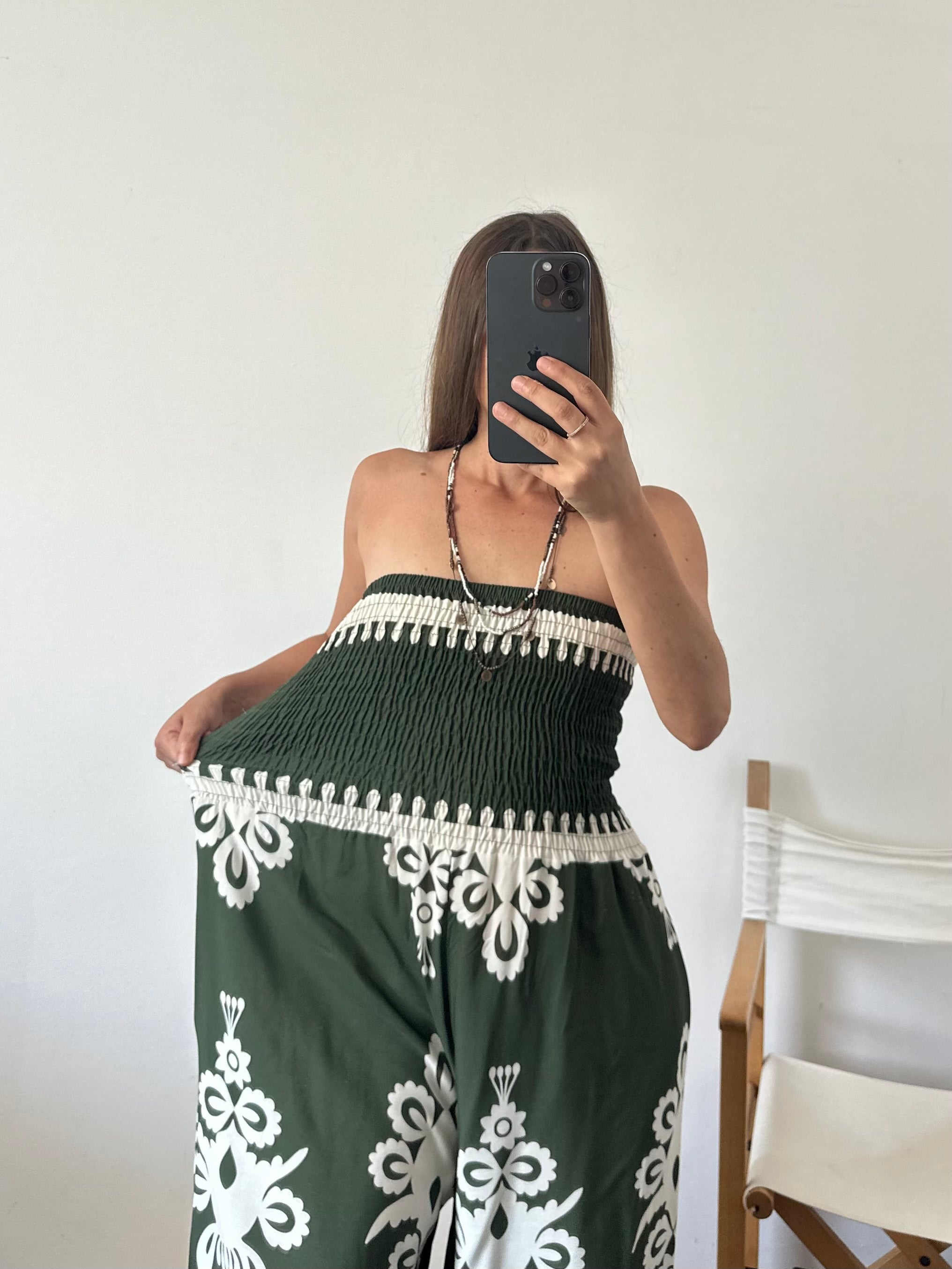 JUMPSUIT 100% VISCOSA STAMPA ETNICA verde
