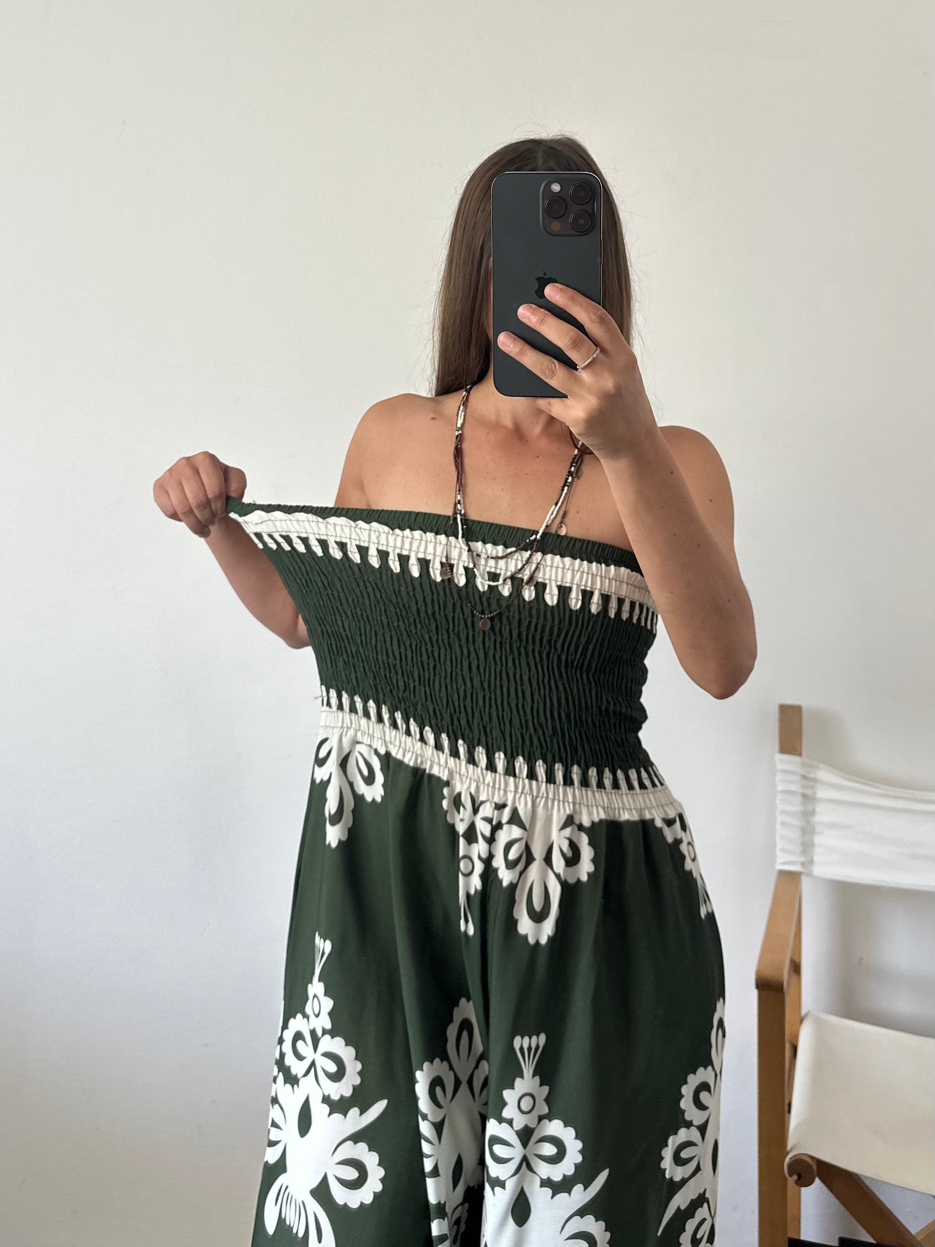 JUMPSUIT 100% VISCOSA STAMPA ETNICA verde