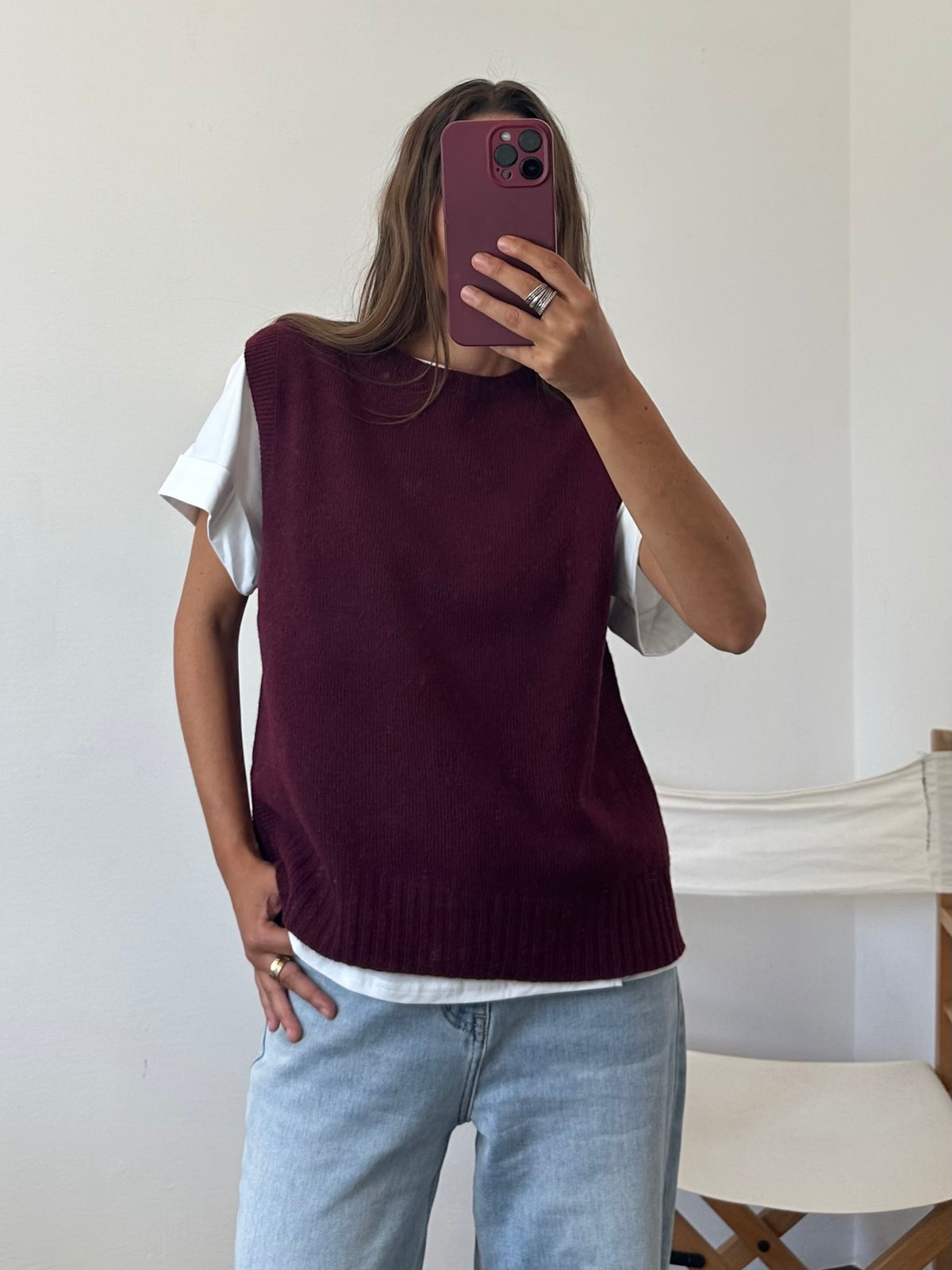 Gilet in misto cashmere BORDEAUX