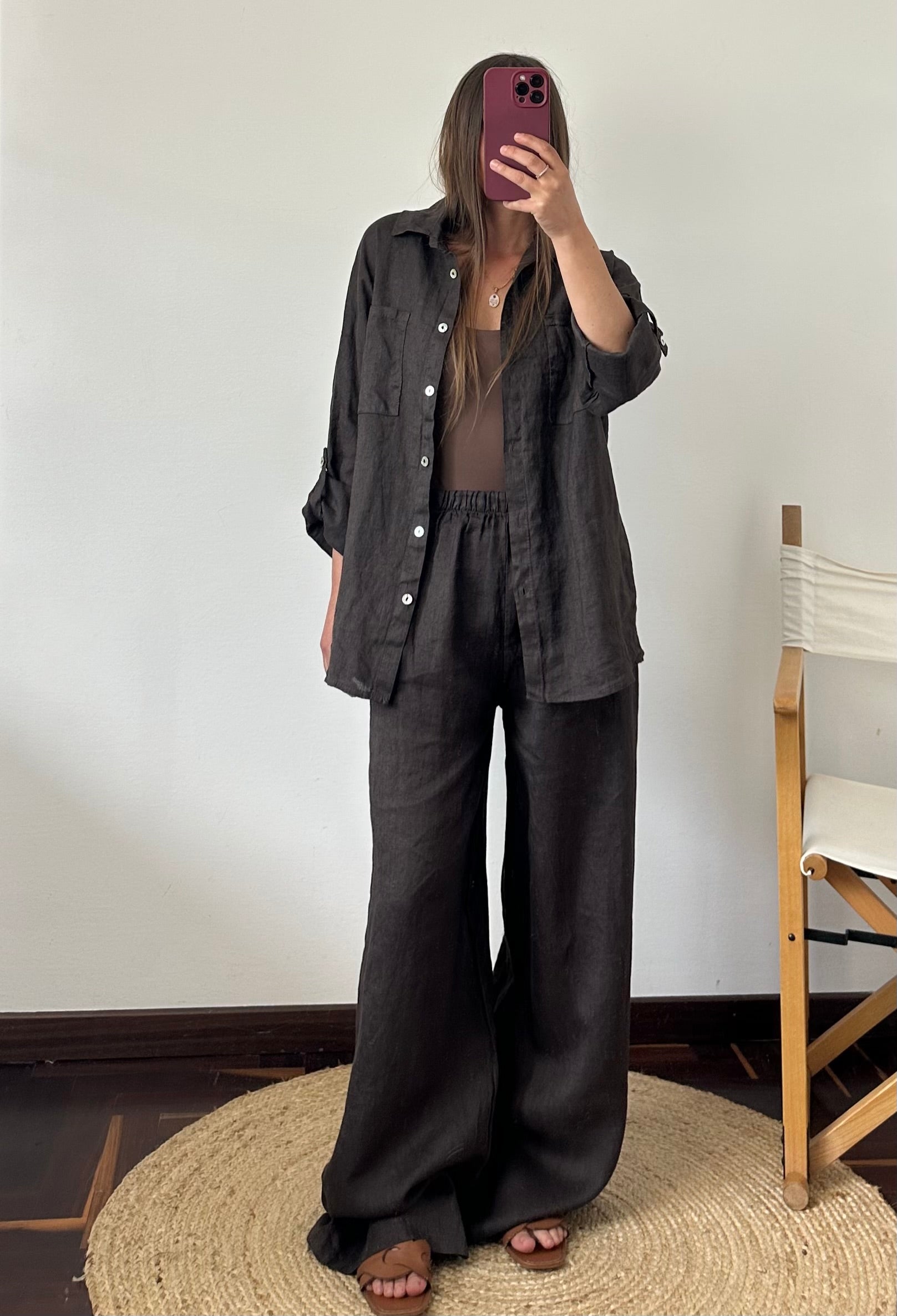 PANTALONE 100% puro lino cioccolato