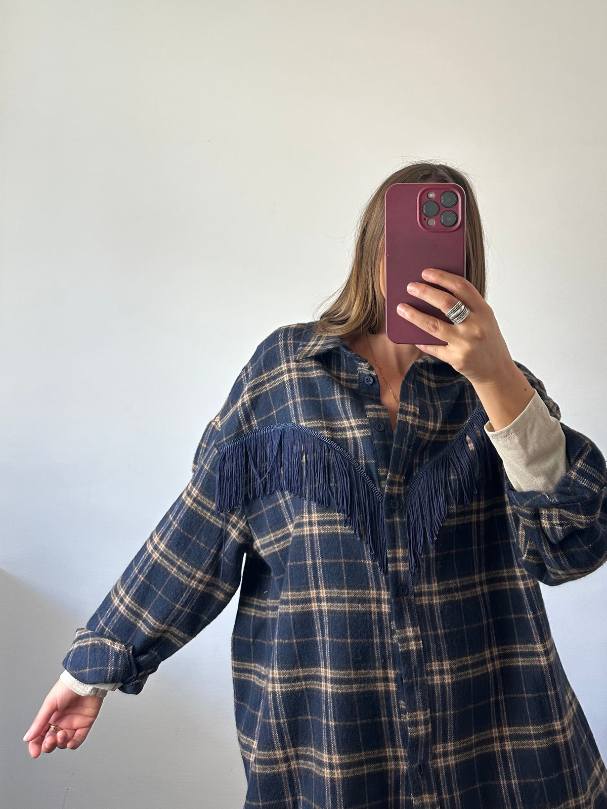 CAMICIA FRANGE TARTAN BLU