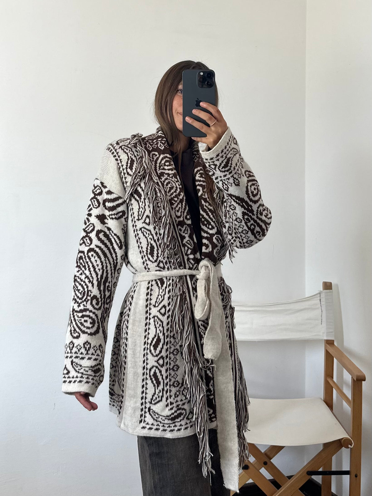 CARDIGAN fantasia PAISLEY BIANCO-MARRONE