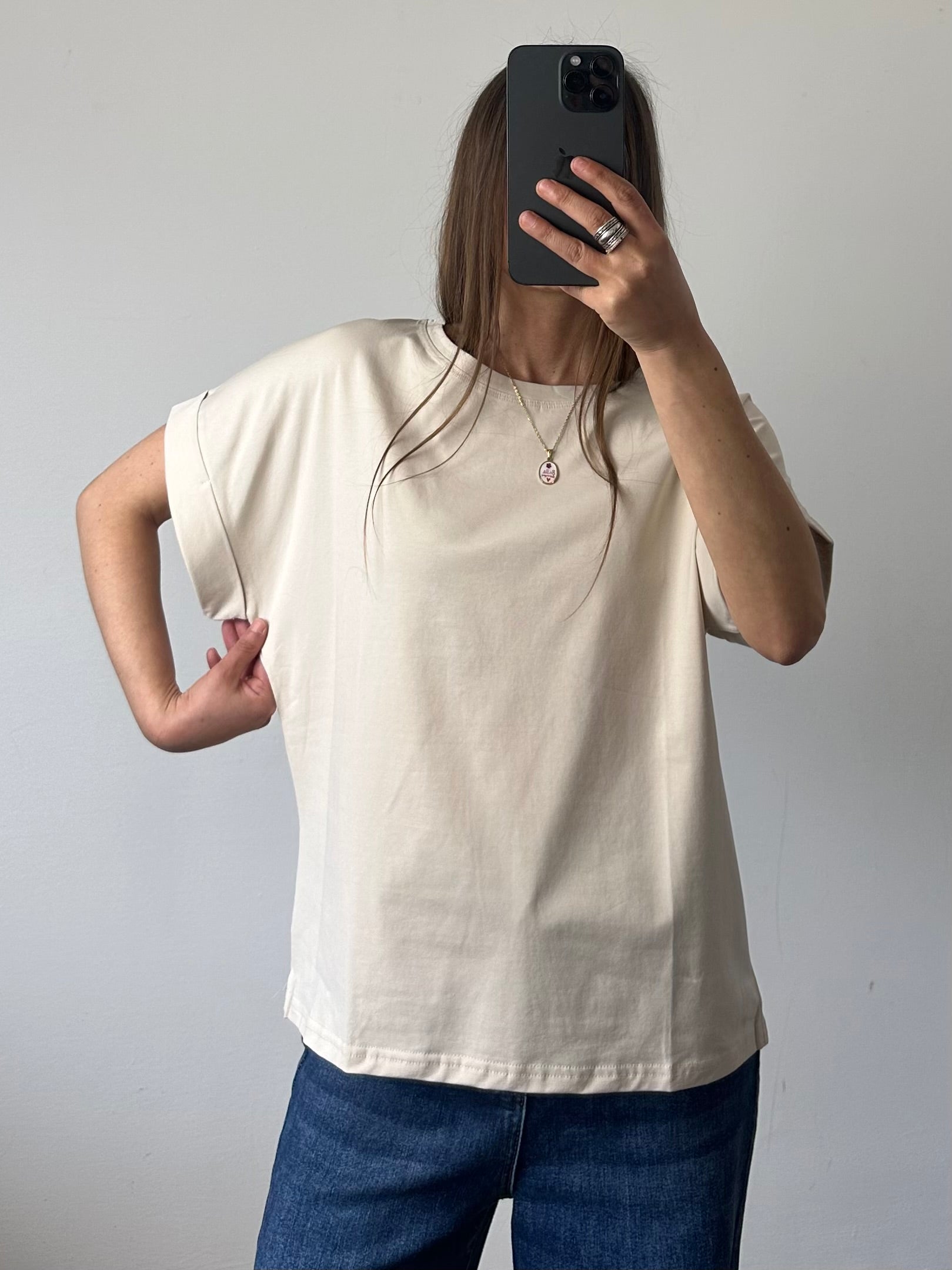 T-shirt in cotone beige