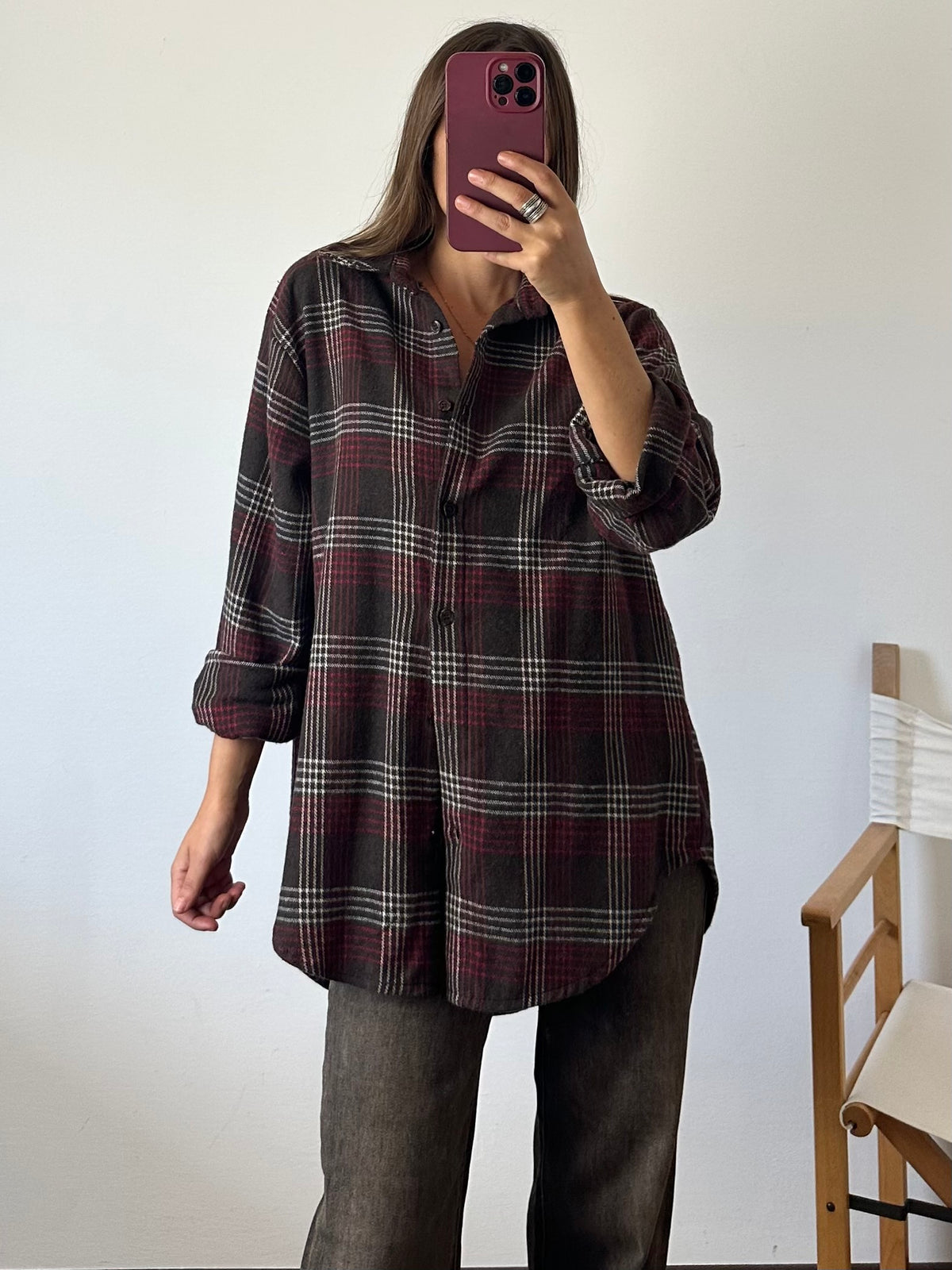 CAMICIA in cotone CIOCCOLATO-ROSSO