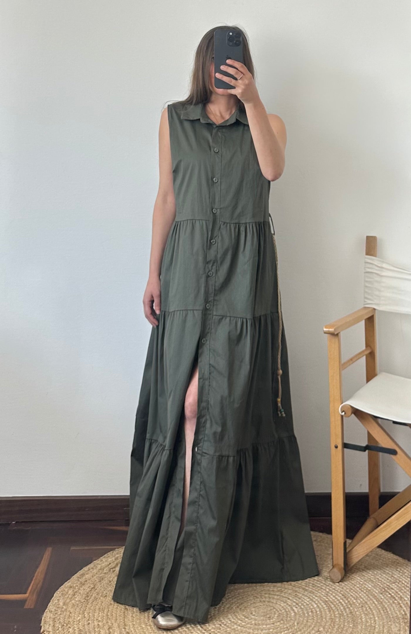 ABITO SMANICATO in cotone verde