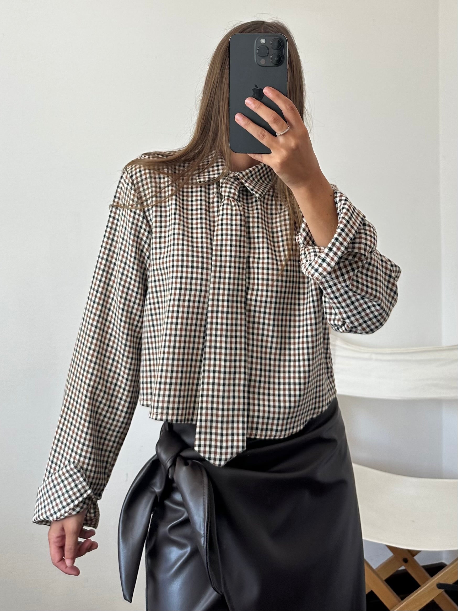 CAMICIA CROP CRAVATTA in TARTAN