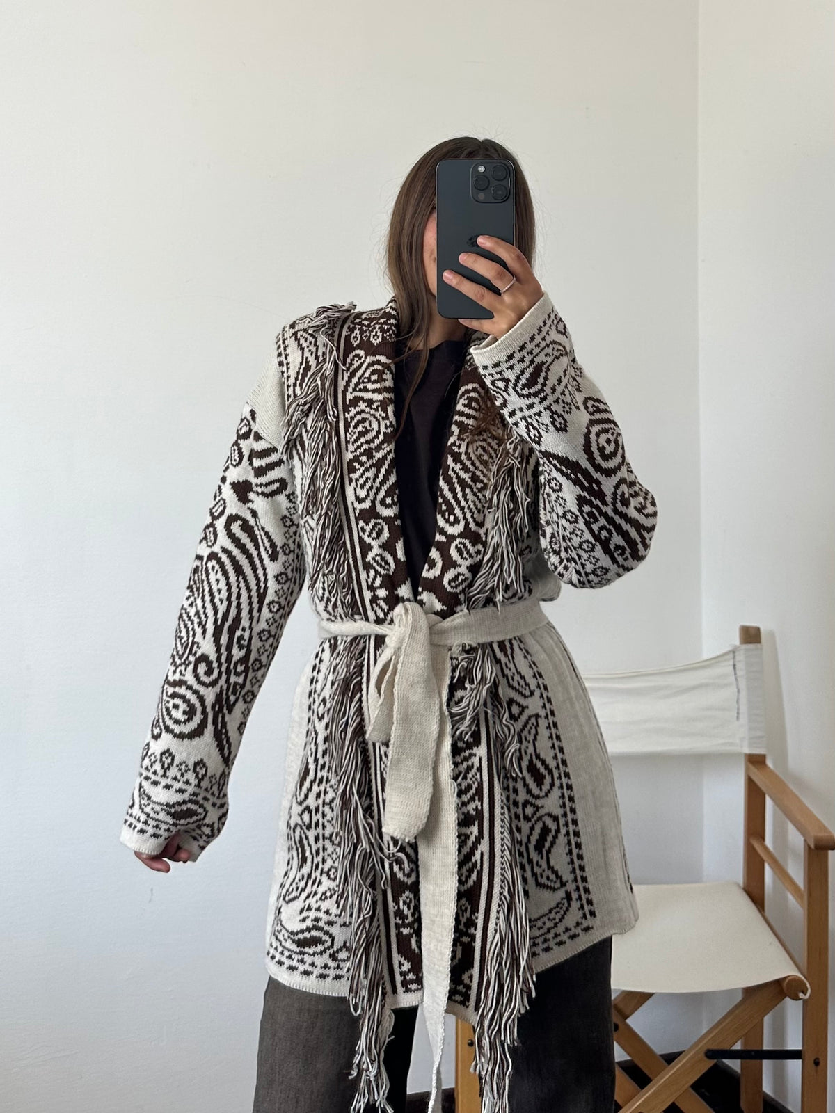 CARDIGAN fantasia PAISLEY BIANCO-MARRONE