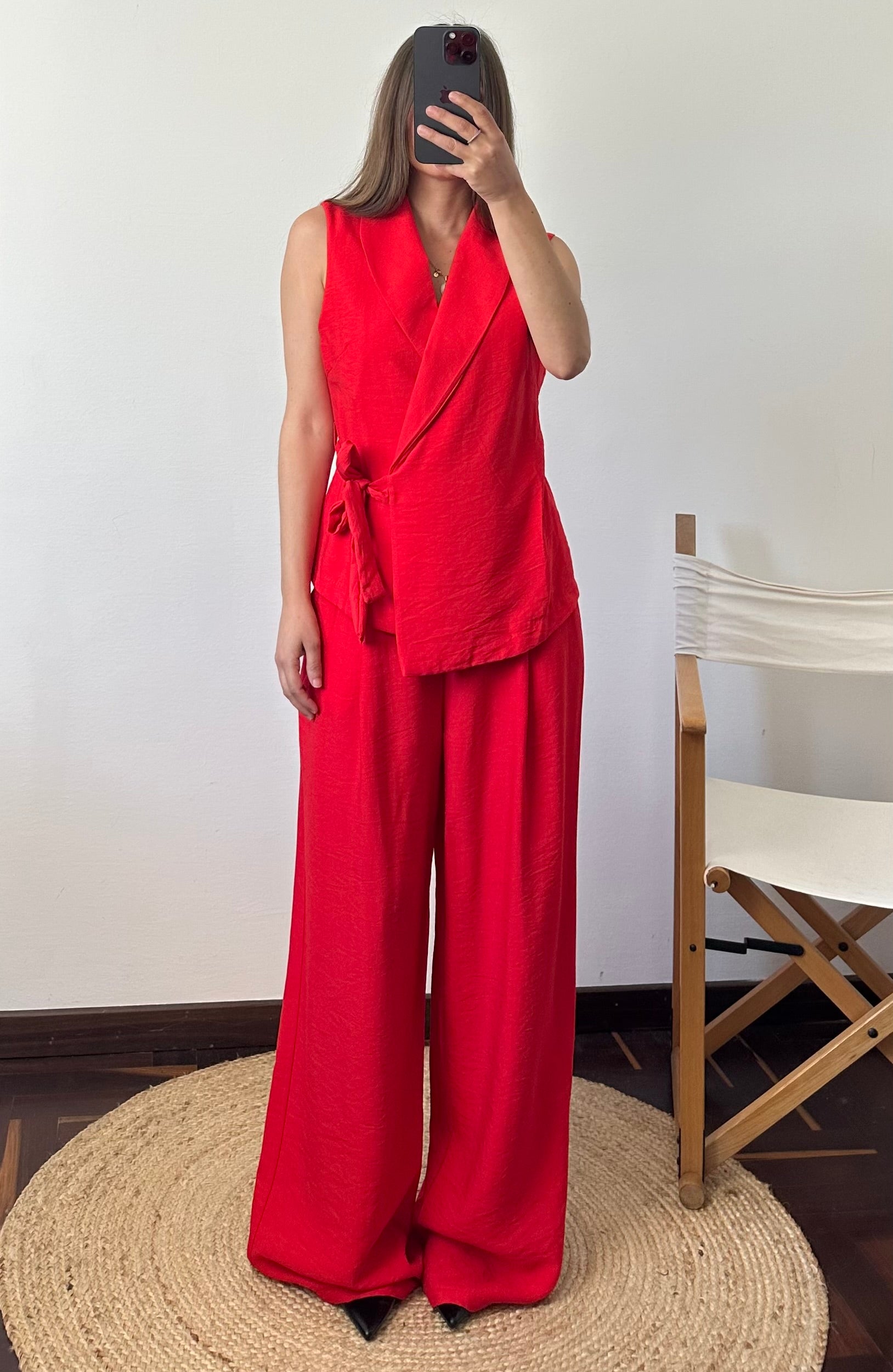 COORDINATO SMANICATO a incrocio rosso