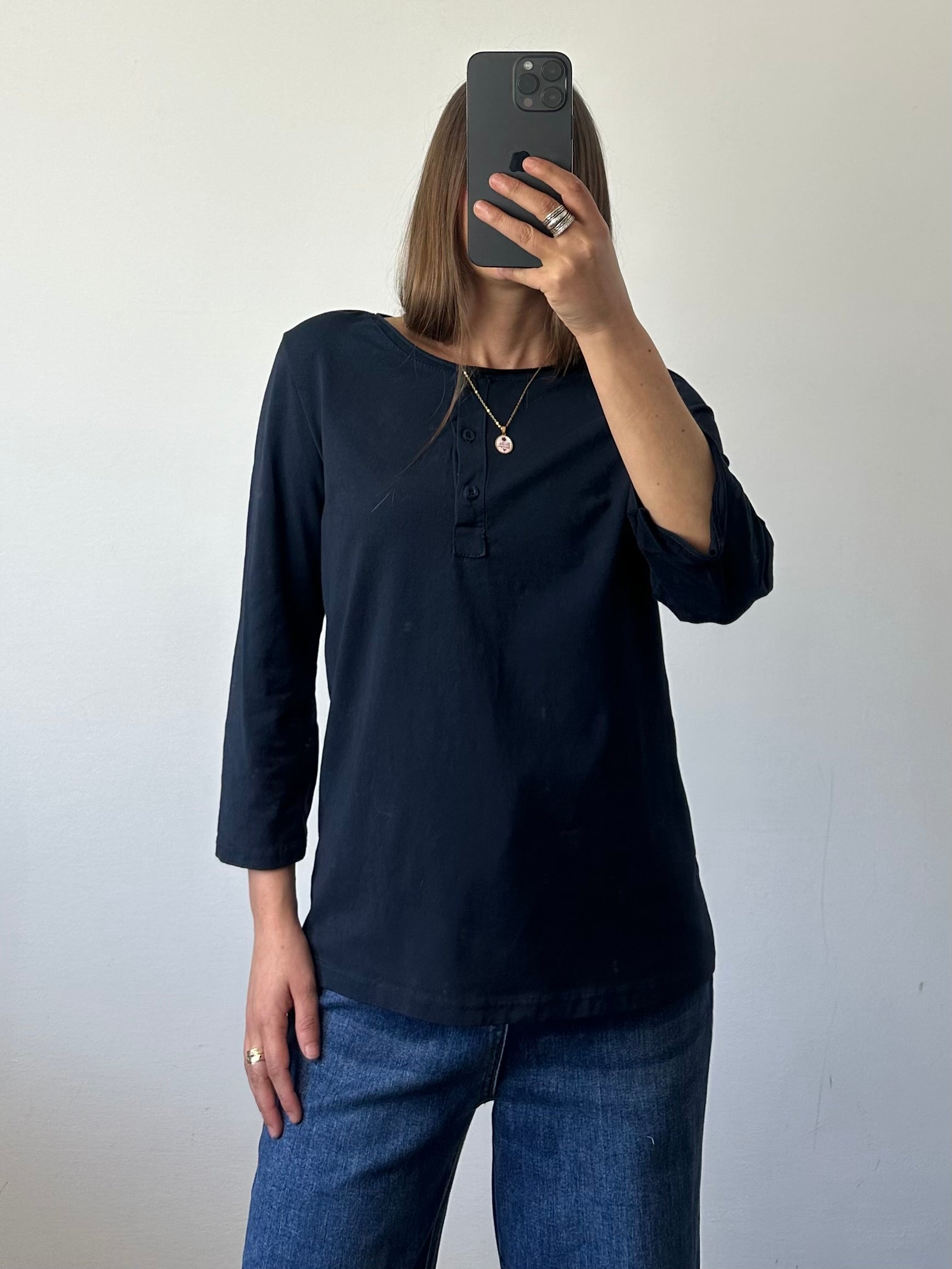 Maglietta bottoni in cotone blu