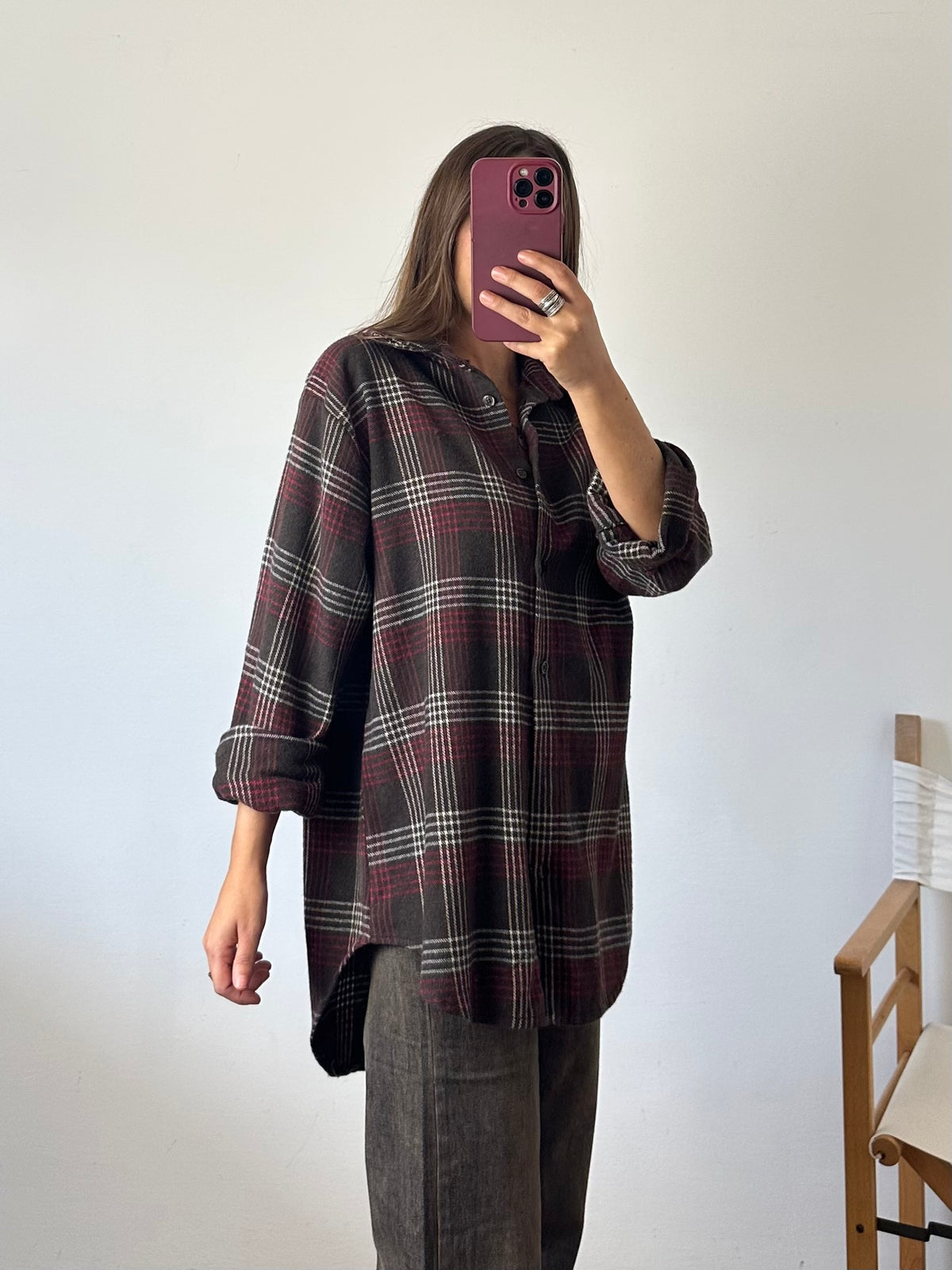 CAMICIA in cotone CIOCCOLATO-ROSSO