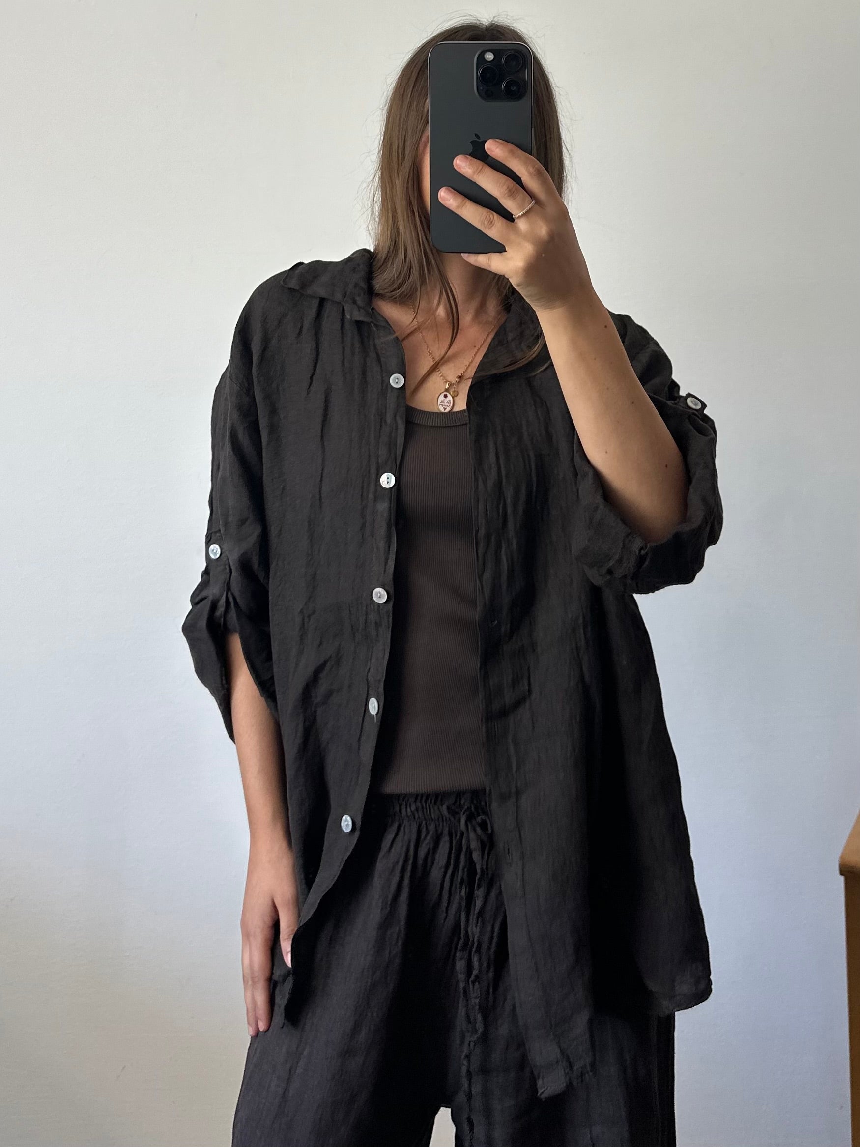 CAMICIA 100% puro LINO cioccolato