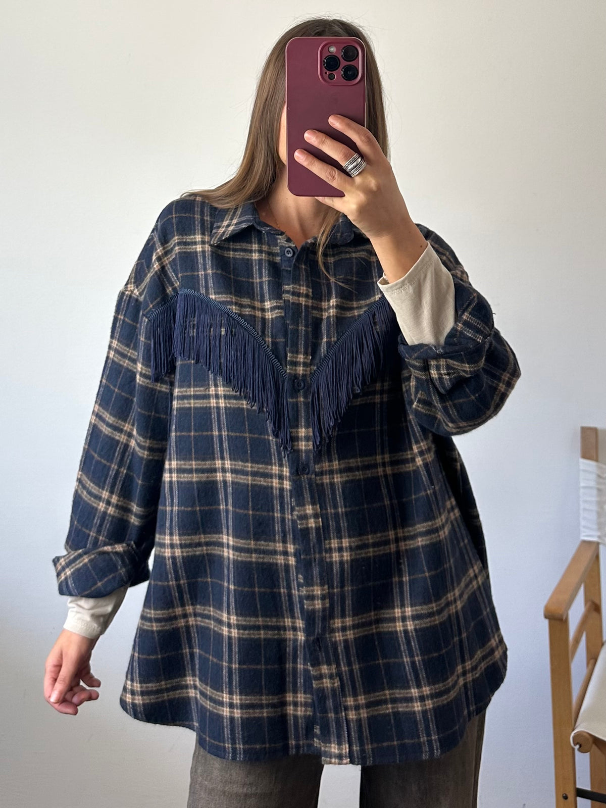 CAMICIA FRANGE TARTAN BLU