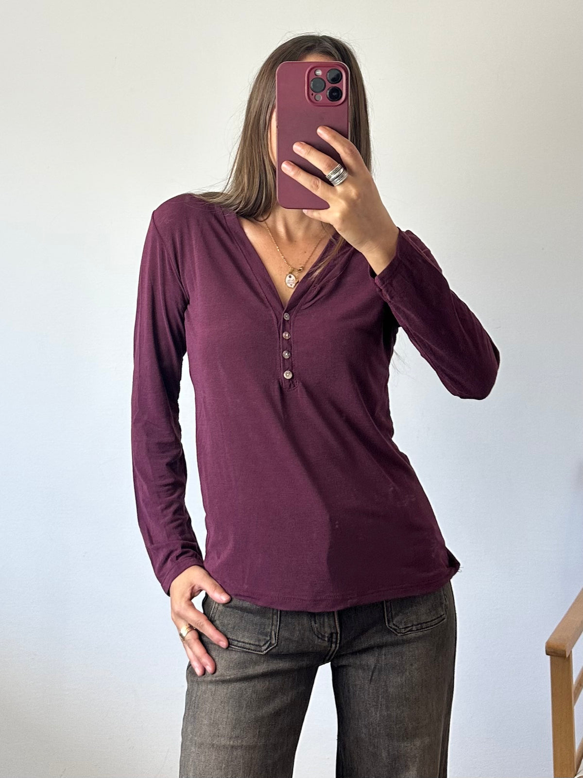 MAGLIA misto CASHMERE con bottoni BORDEAUX