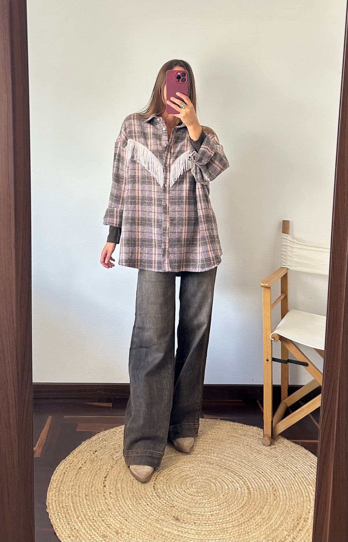 CAMICIA FRANGE TARTAN ROSA