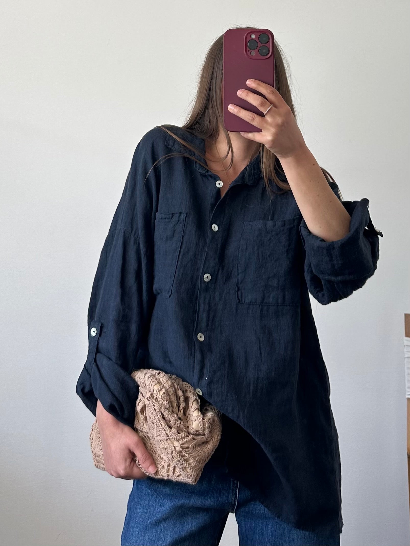 CAMICIA 100% puro con taschino LINO BLU