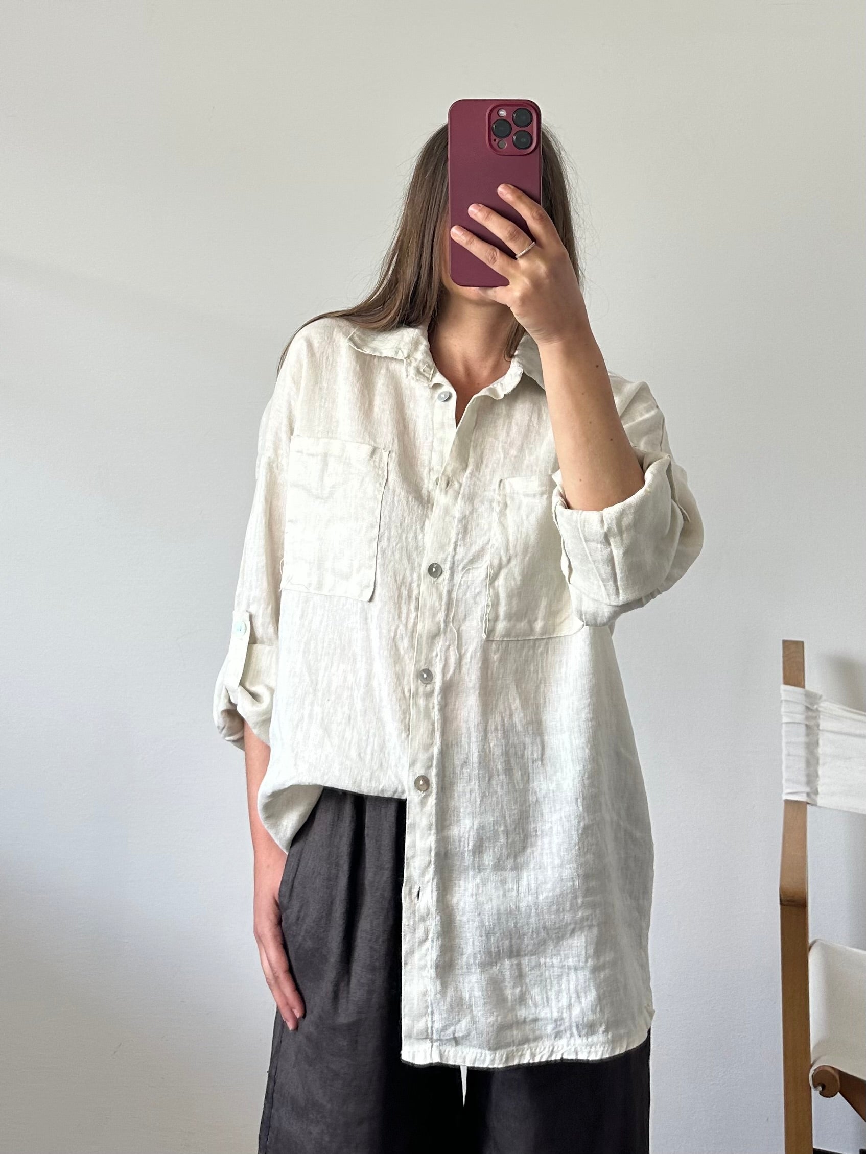 CAMICIA 100% puro LINO beige chiaro