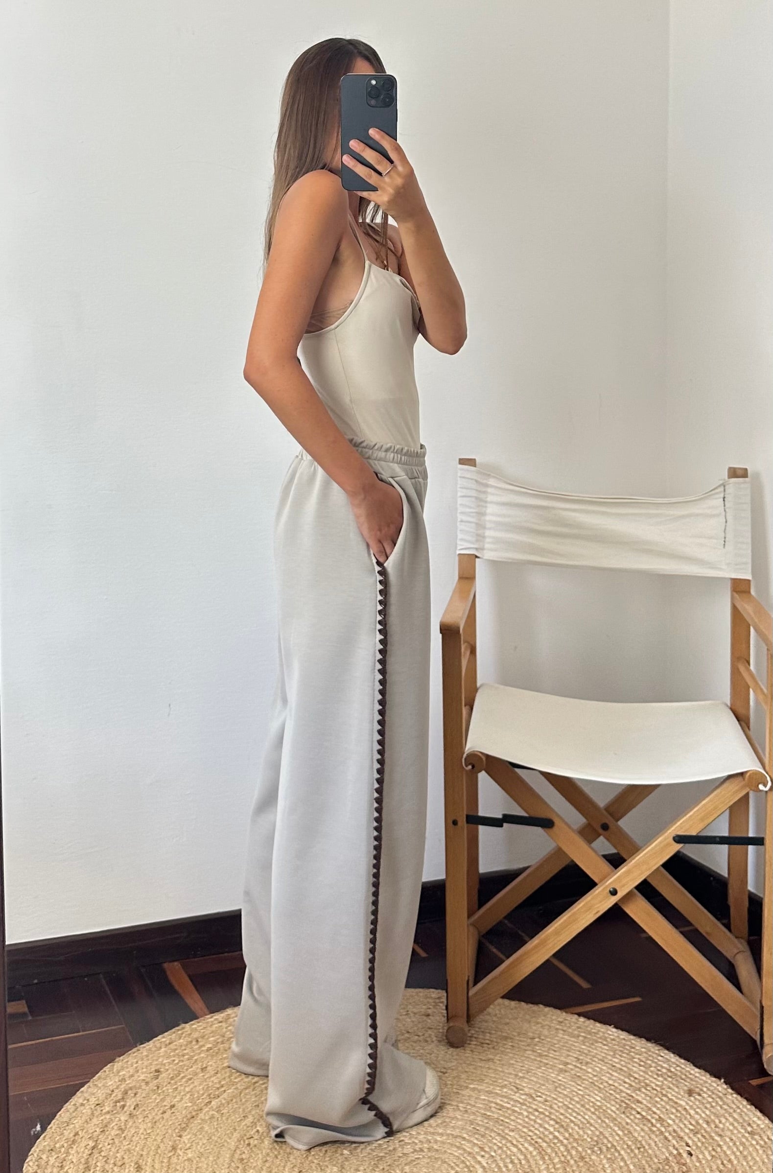 PANTALONE RICAMO PUNTO MILANO FANGO
