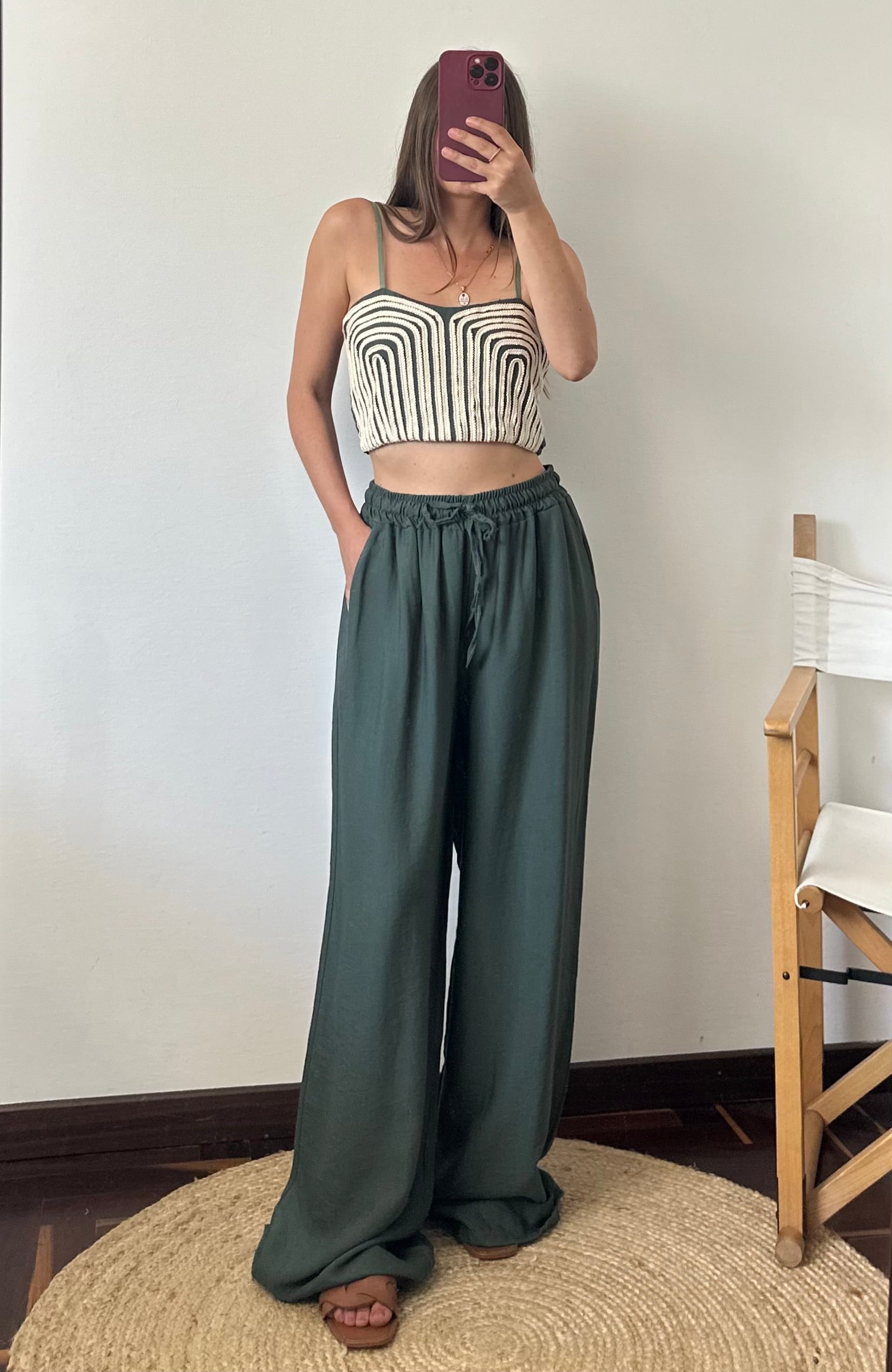 COORDINATO etnico ricamo verde