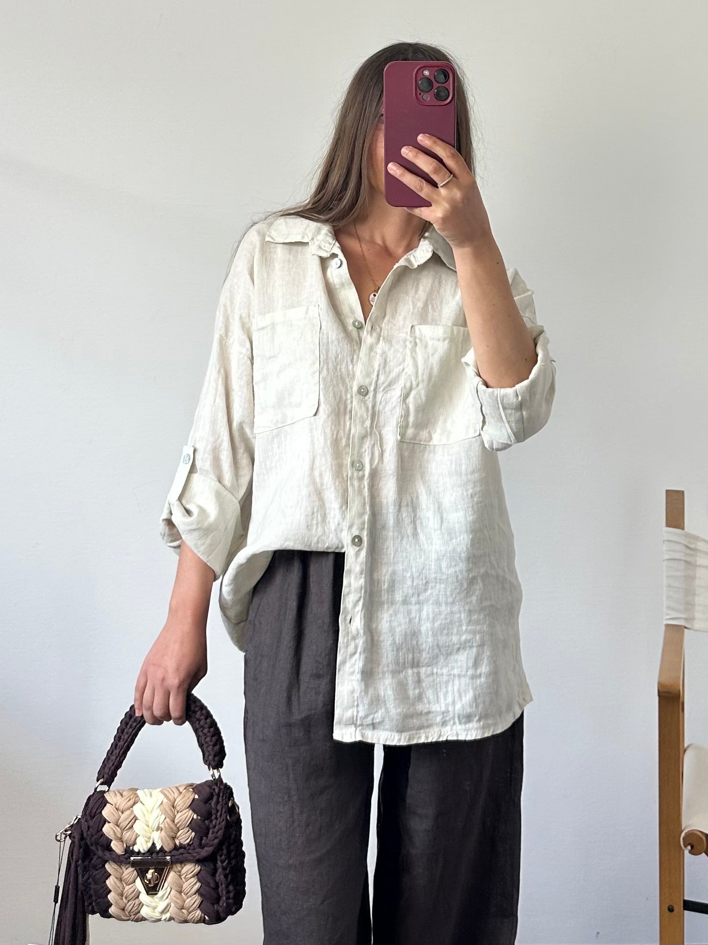 CAMICIA 100% puro LINO beige chiaro