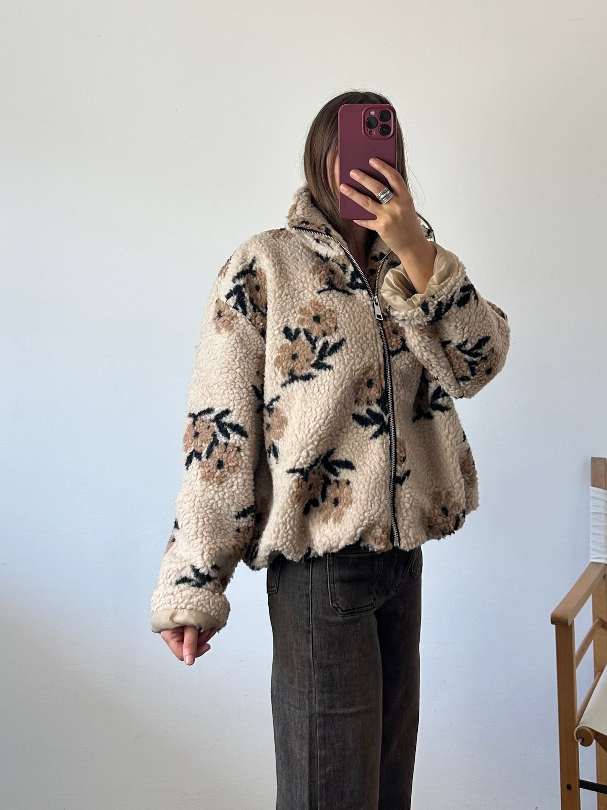 GIACCA PILE FIORE BEIGE