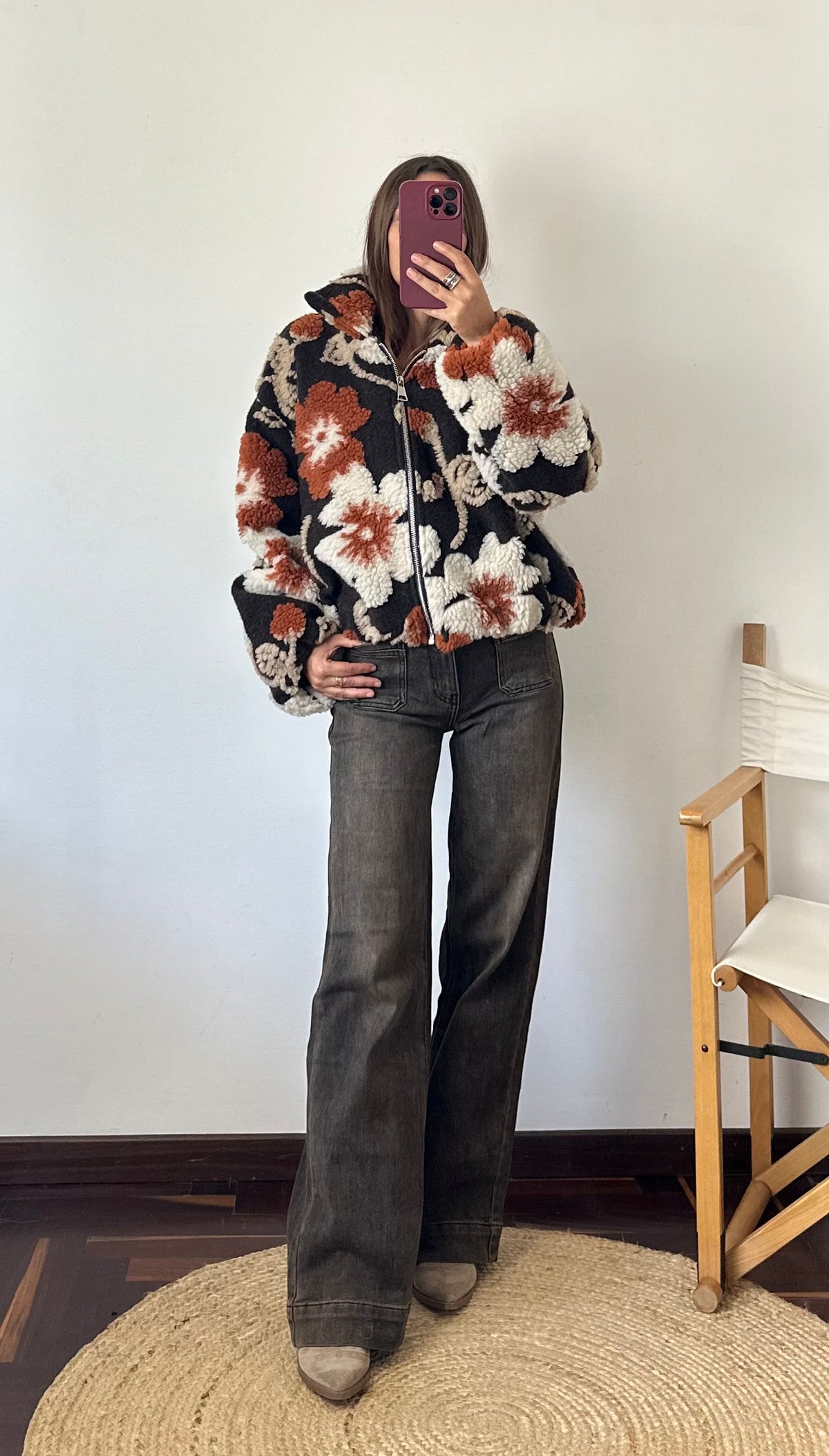 GIACCA PILE FIORE in RILIEVO ARANCIONE-MARRONE