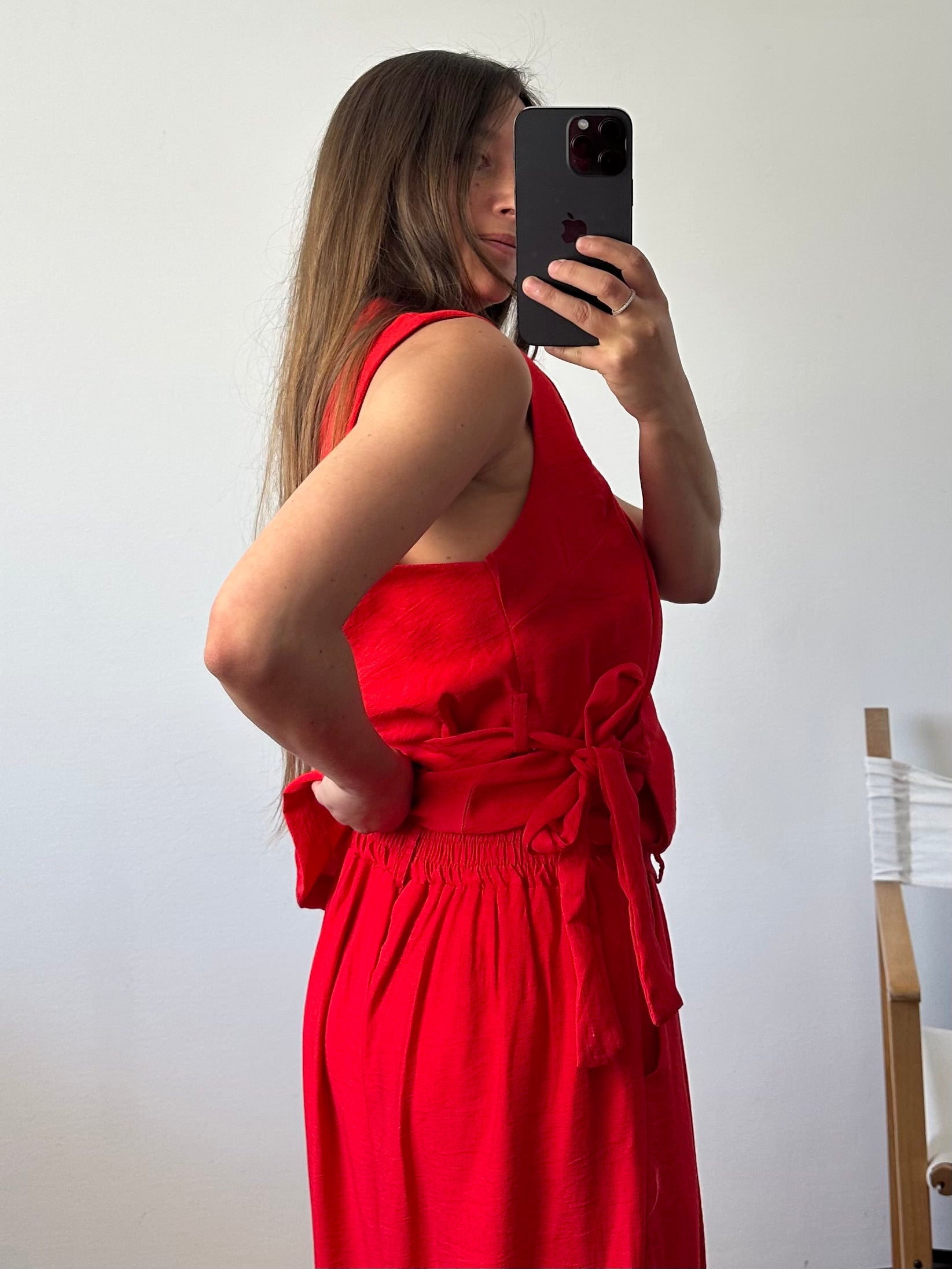 COORDINATO SMANICATO a incrocio rosso