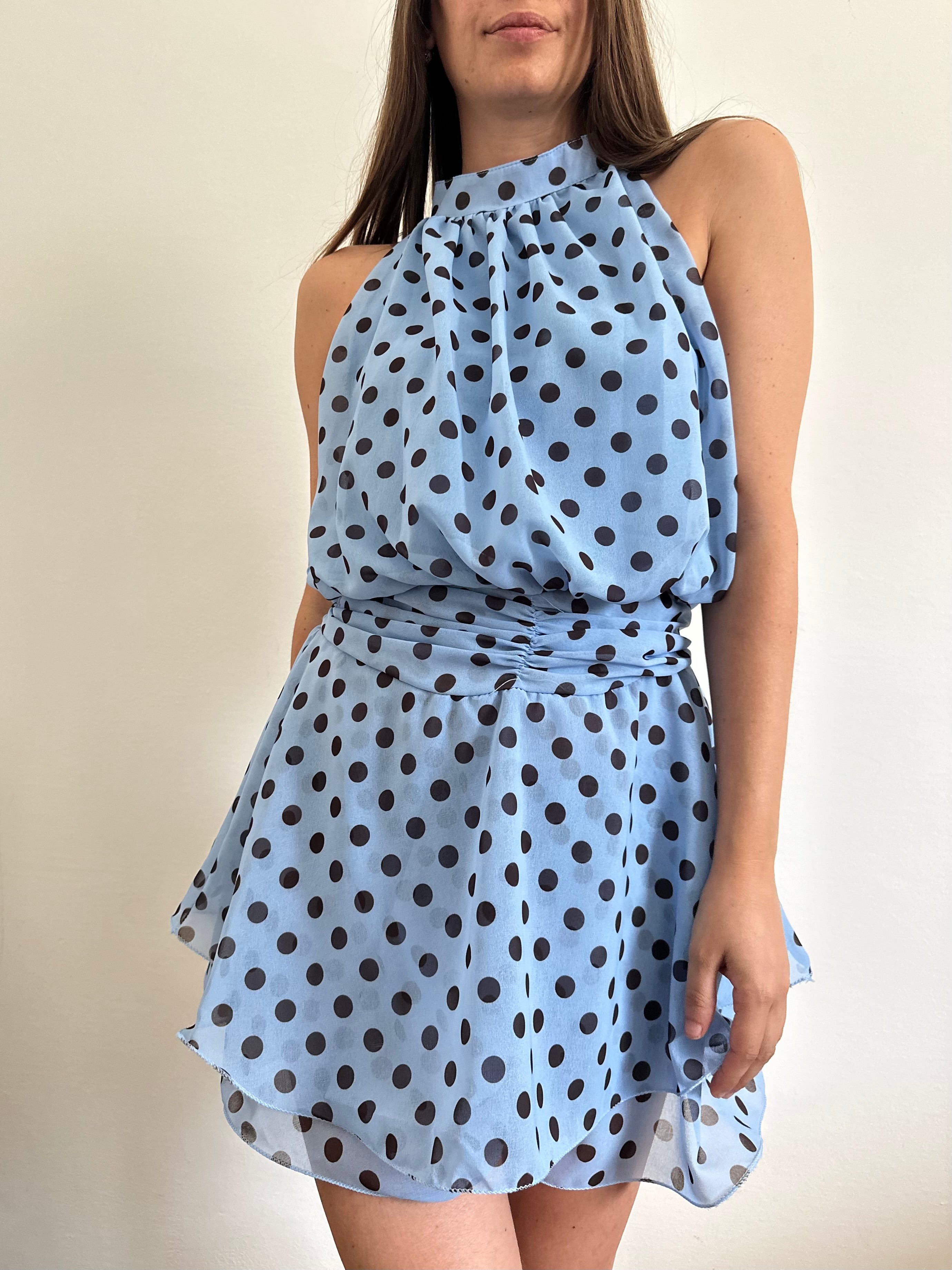 ABITO Pois SCOLLO ALL’AMERICANA azzurro-marrone