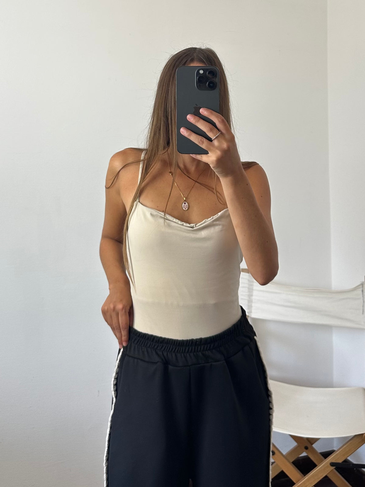 PANTALONE RICAMO PUNTO MILANO NERO