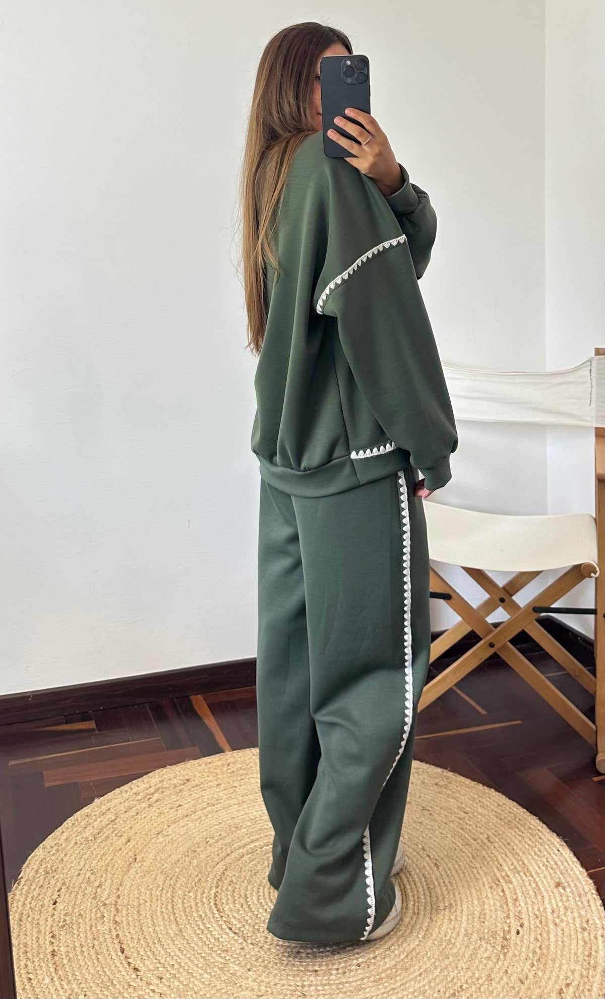 PANTALONE RICAMO PUNTO MILANO VERDE MILITARE