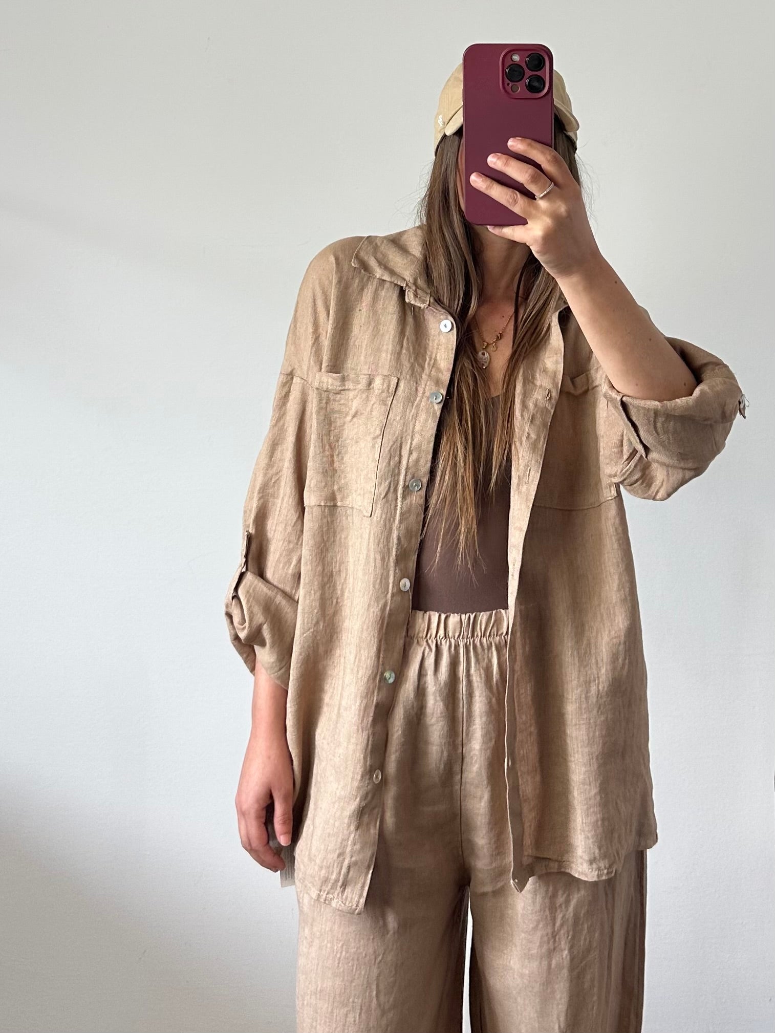 CAMICIA 100% puro LINO cammello