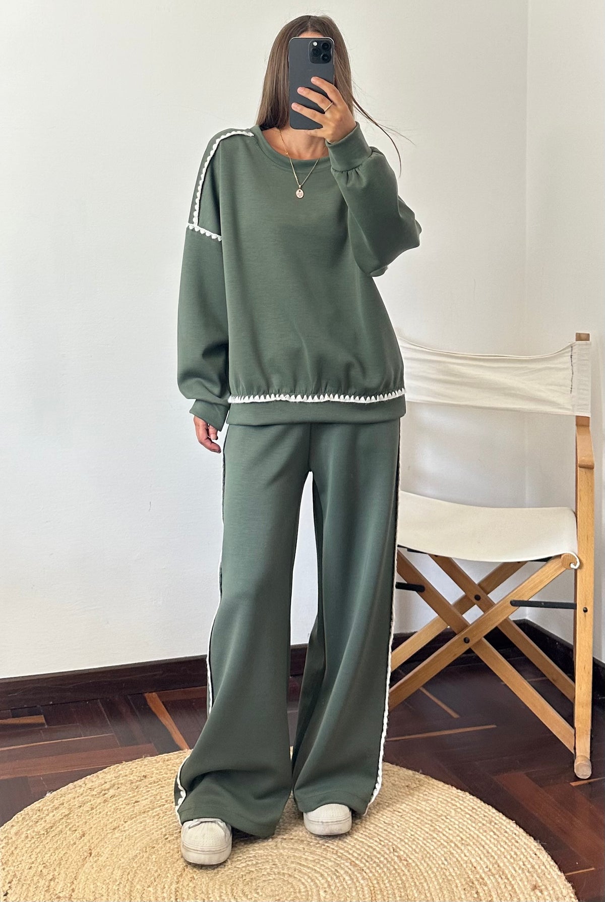 FELPA RICAMO PUNTO MILANO VERDE MILITARE