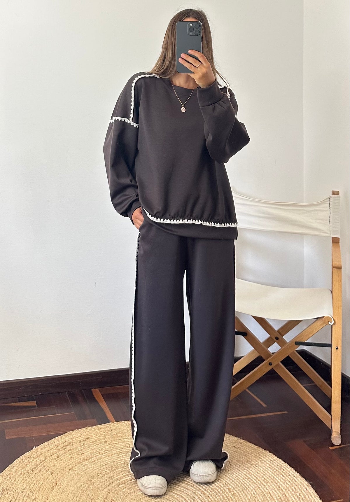 PANTALONE RICAMO PUNTO MILANO CIOCCOLATO