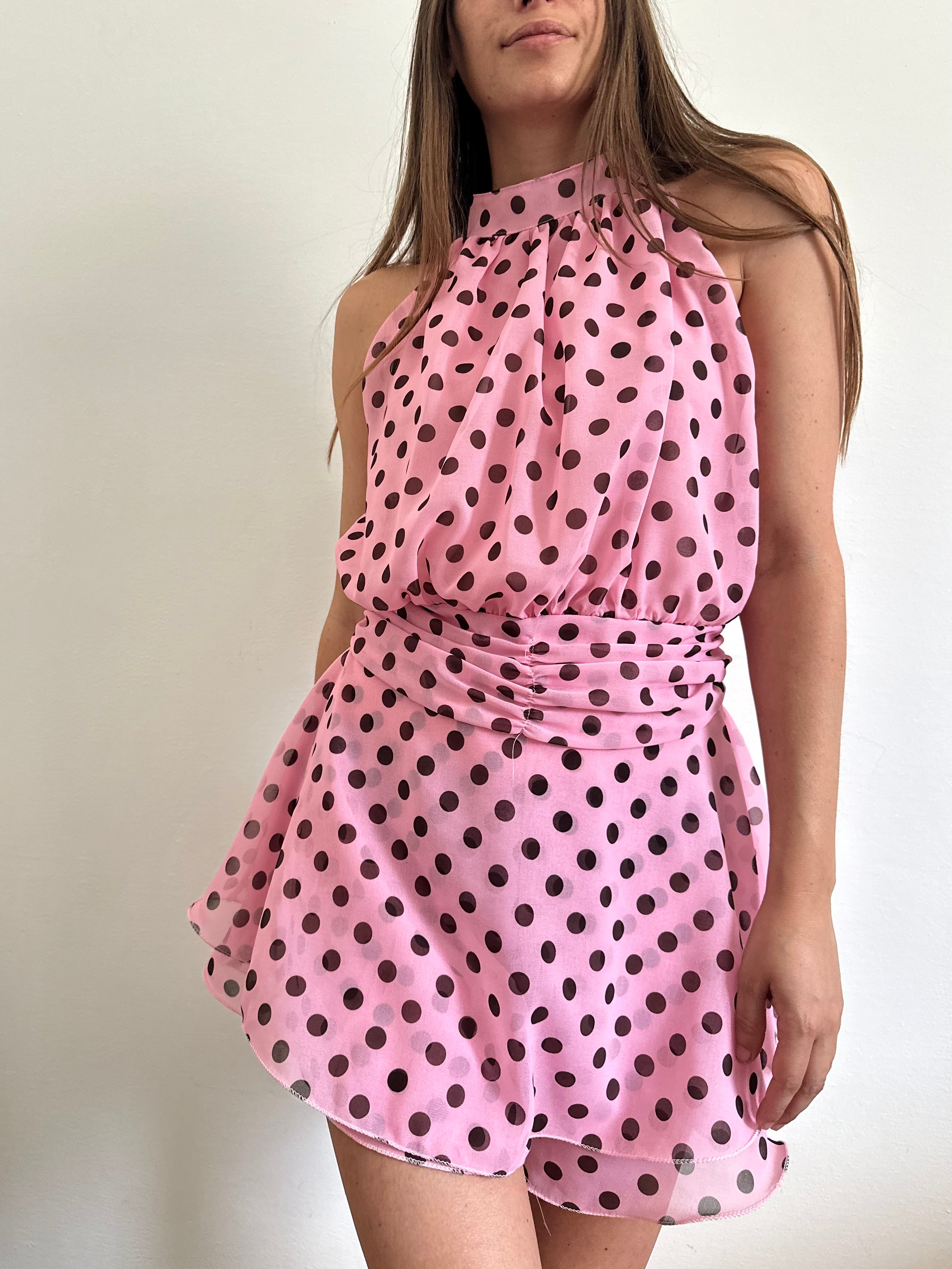 ABITO Pois SCOLLO ALL’AMERICANA rosa-marrone